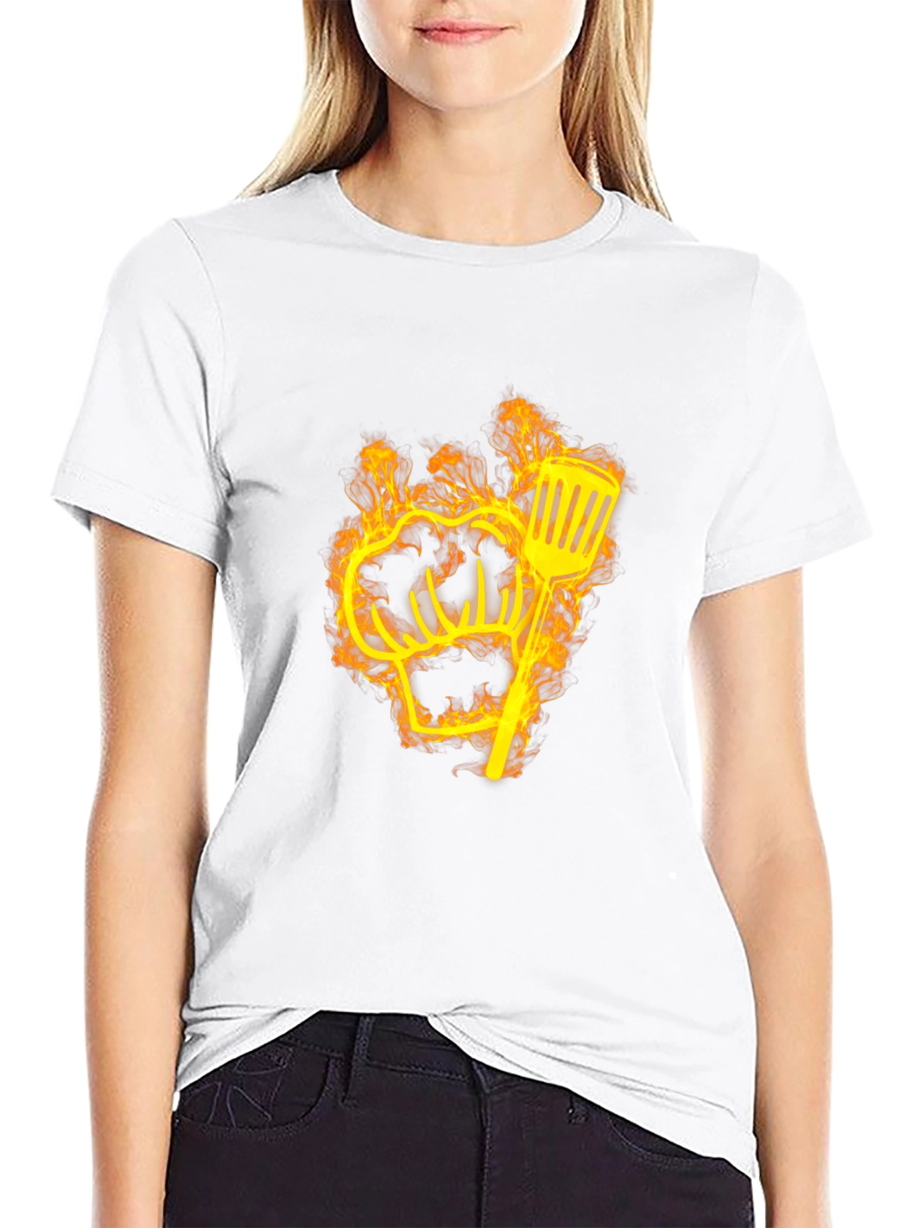 Black Flaming Chef Hat & Spatula Graphic Tee view 9