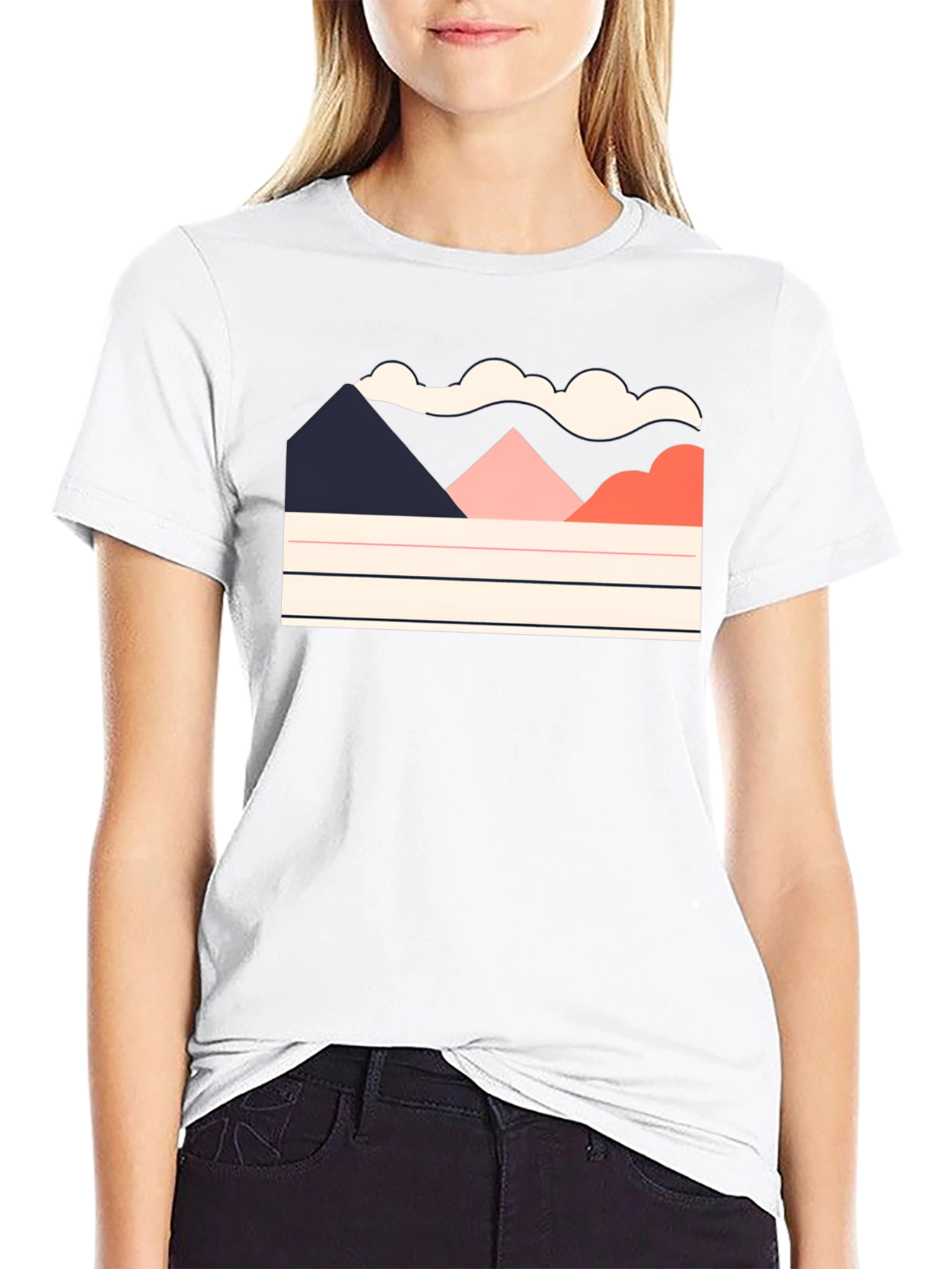 Black Geometric Mountain Scene Black Tee view 9