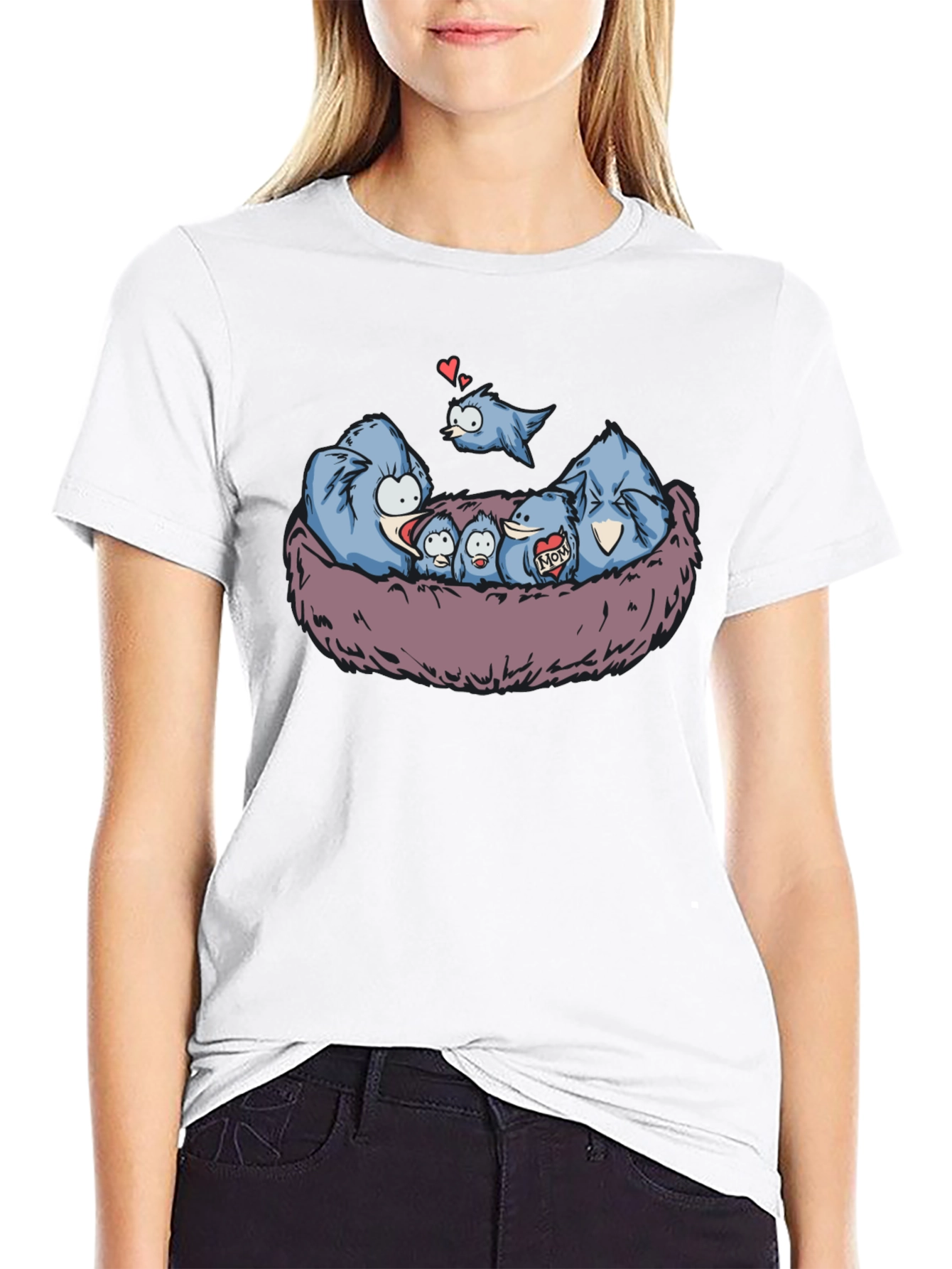 Black Cute Birds Family Nest T-Shirt view 9