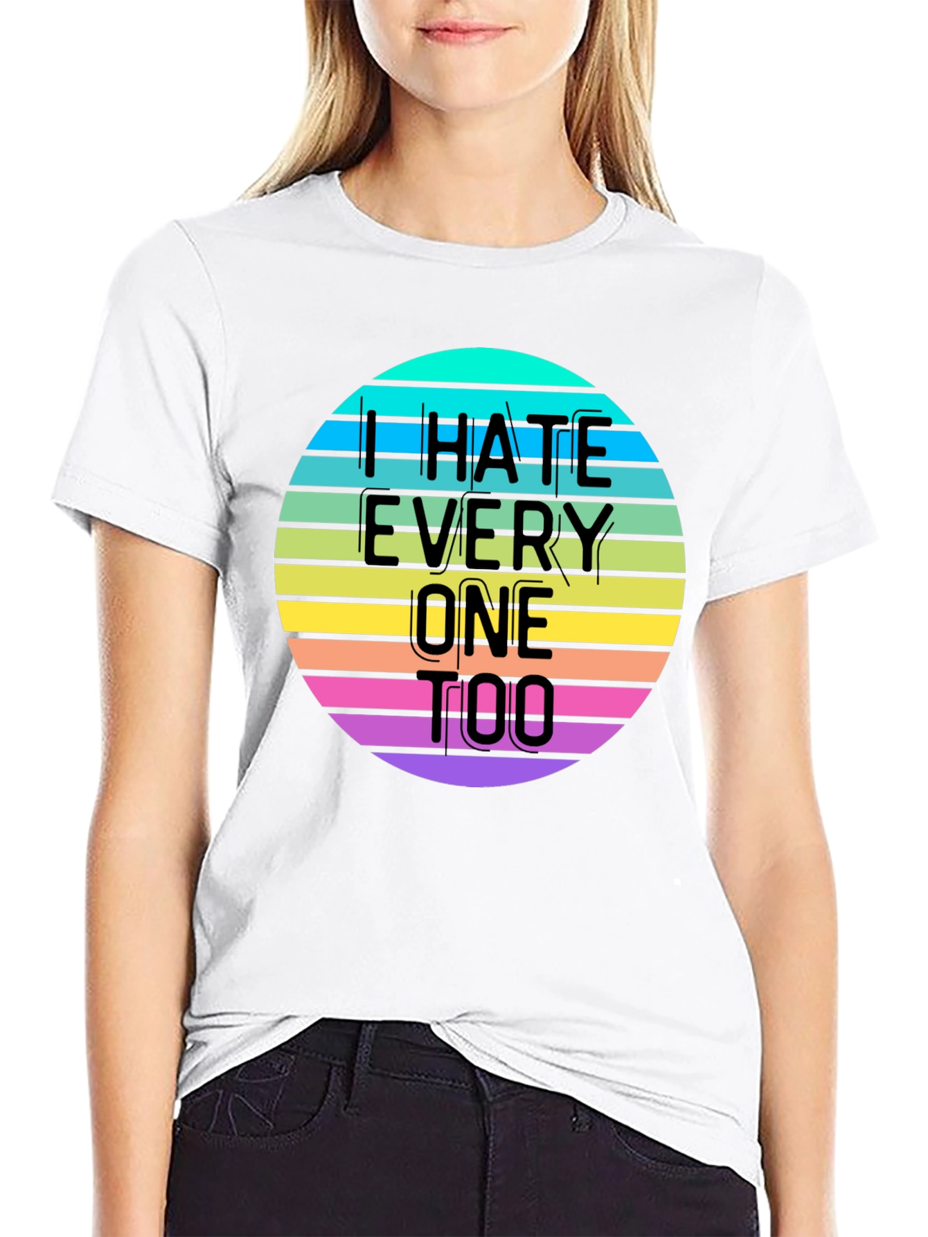 Black I Hate Everyone Too T-Shirt view 9