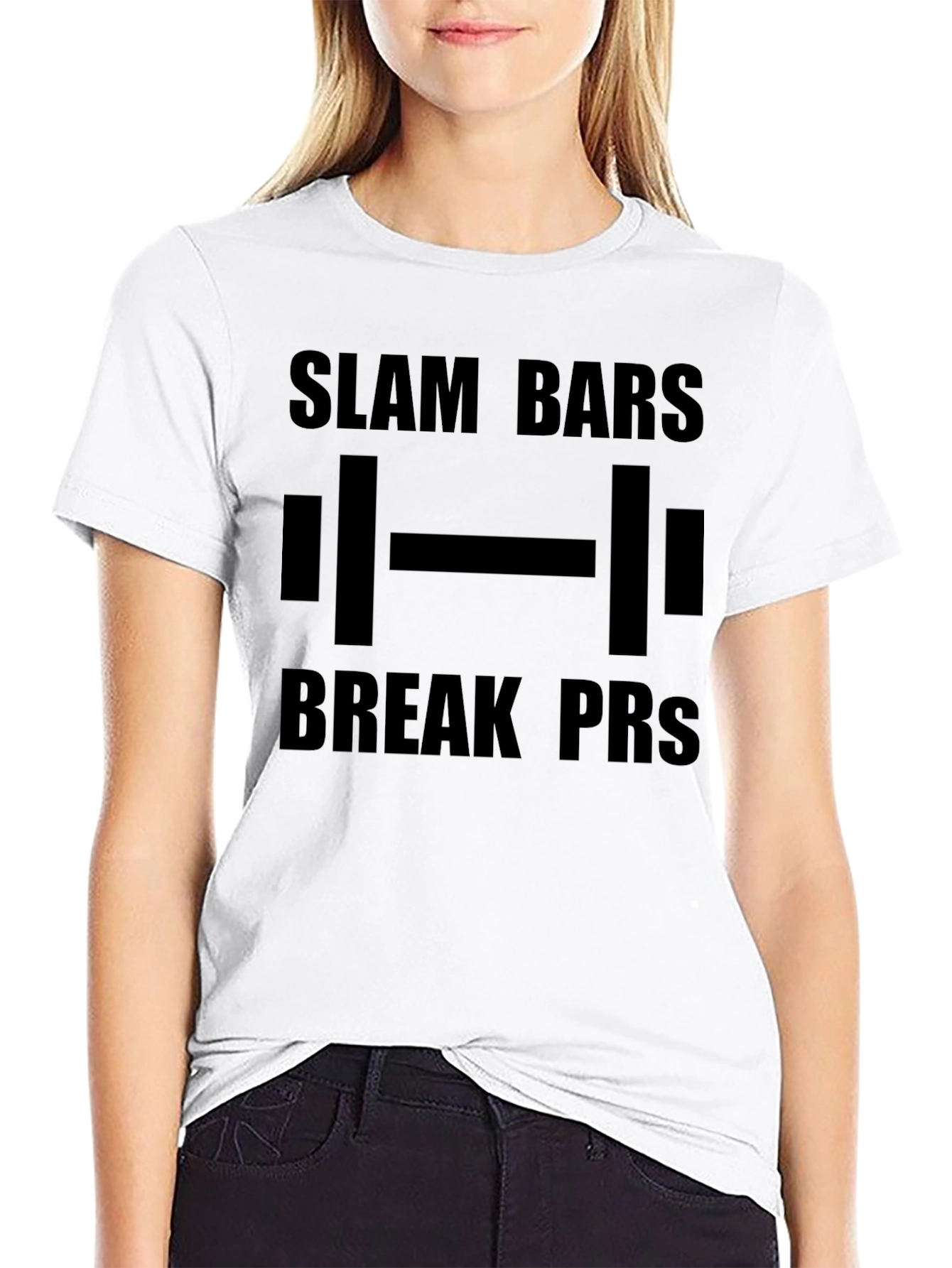 Black Slam Bars Break PRs Weightlifting Black T-Shirt view 9
