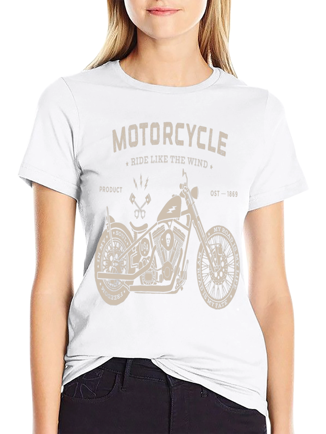 Black Motorcycle Ride Like The Wind Graphic T-Shirt view 9