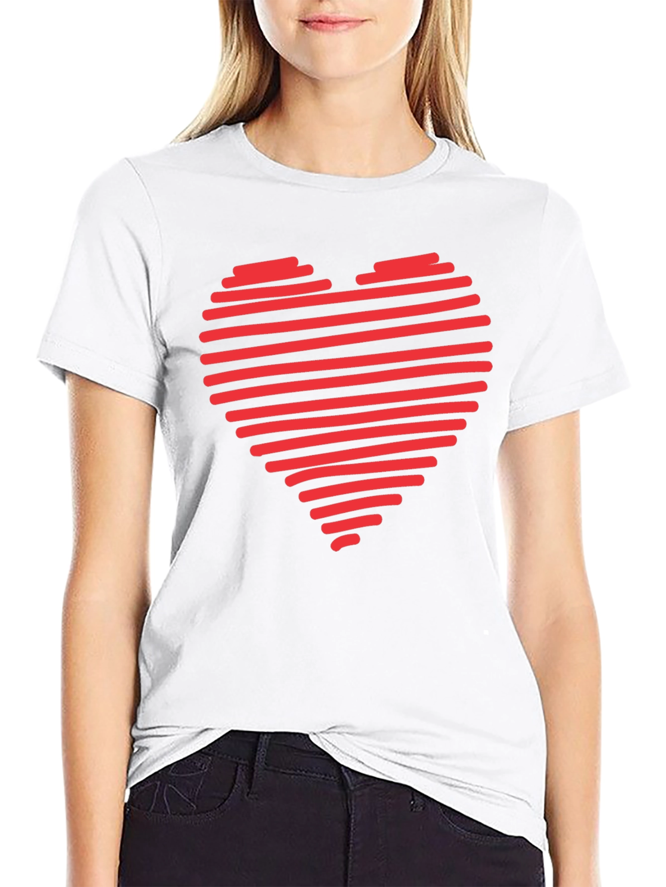 Black Red Heart Stripes Black T-Shirt Love Graphic Tee view 9