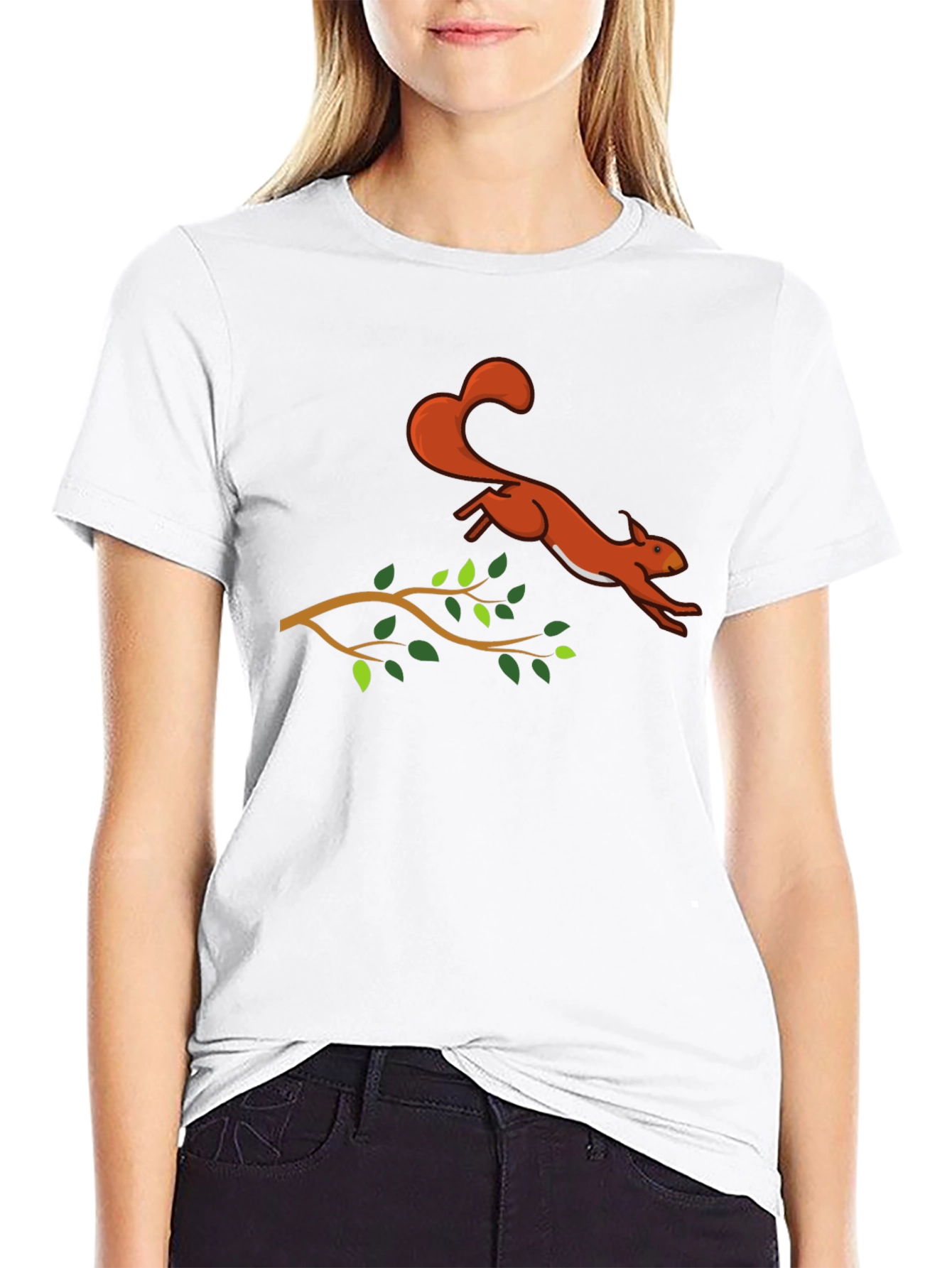 Black Squirrel Leaping T-Shirt - Black Cotton Graphic Tee view 9