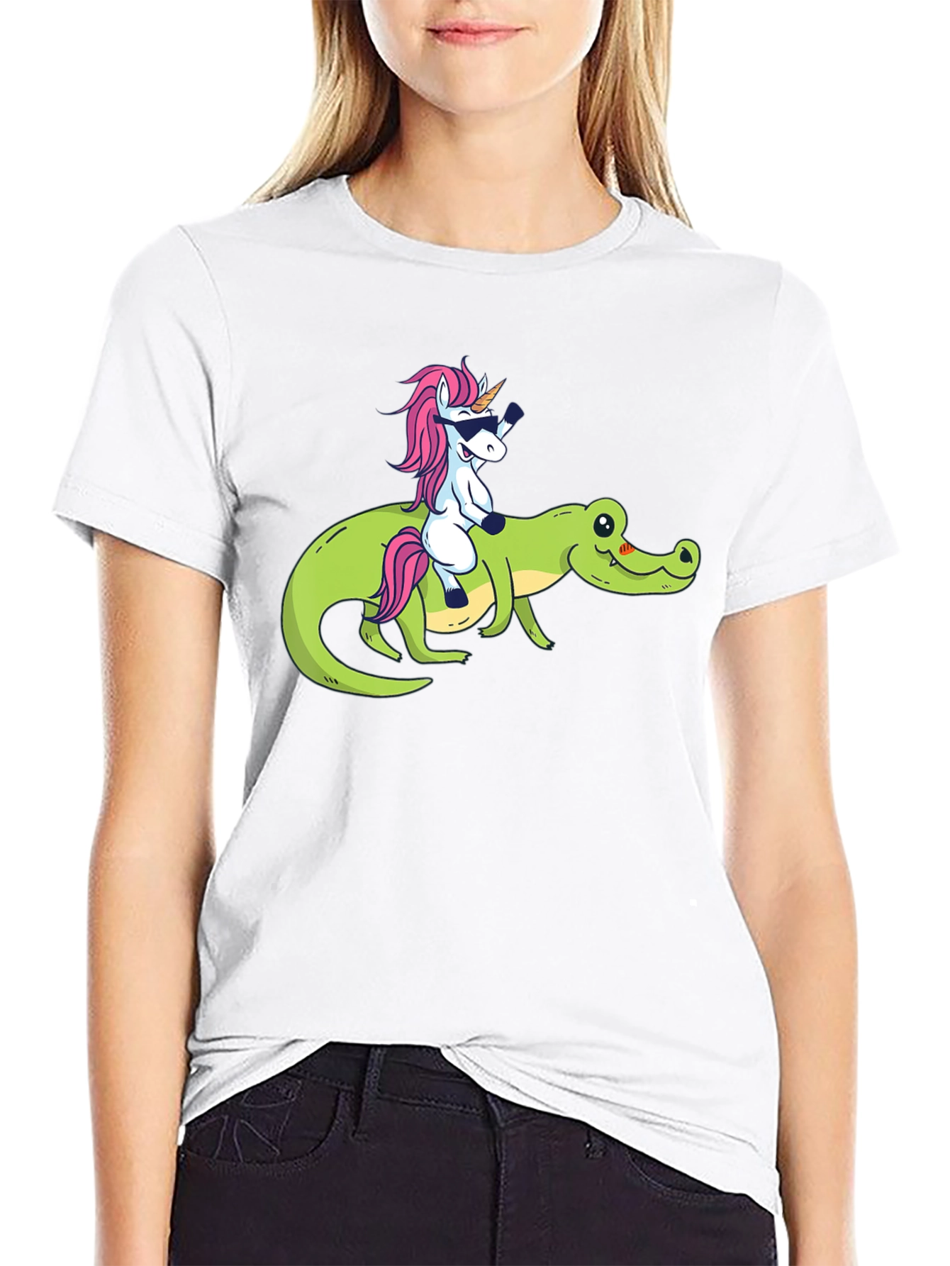 Black Unicorn Riding Alligator Graphic T-Shirt view 9