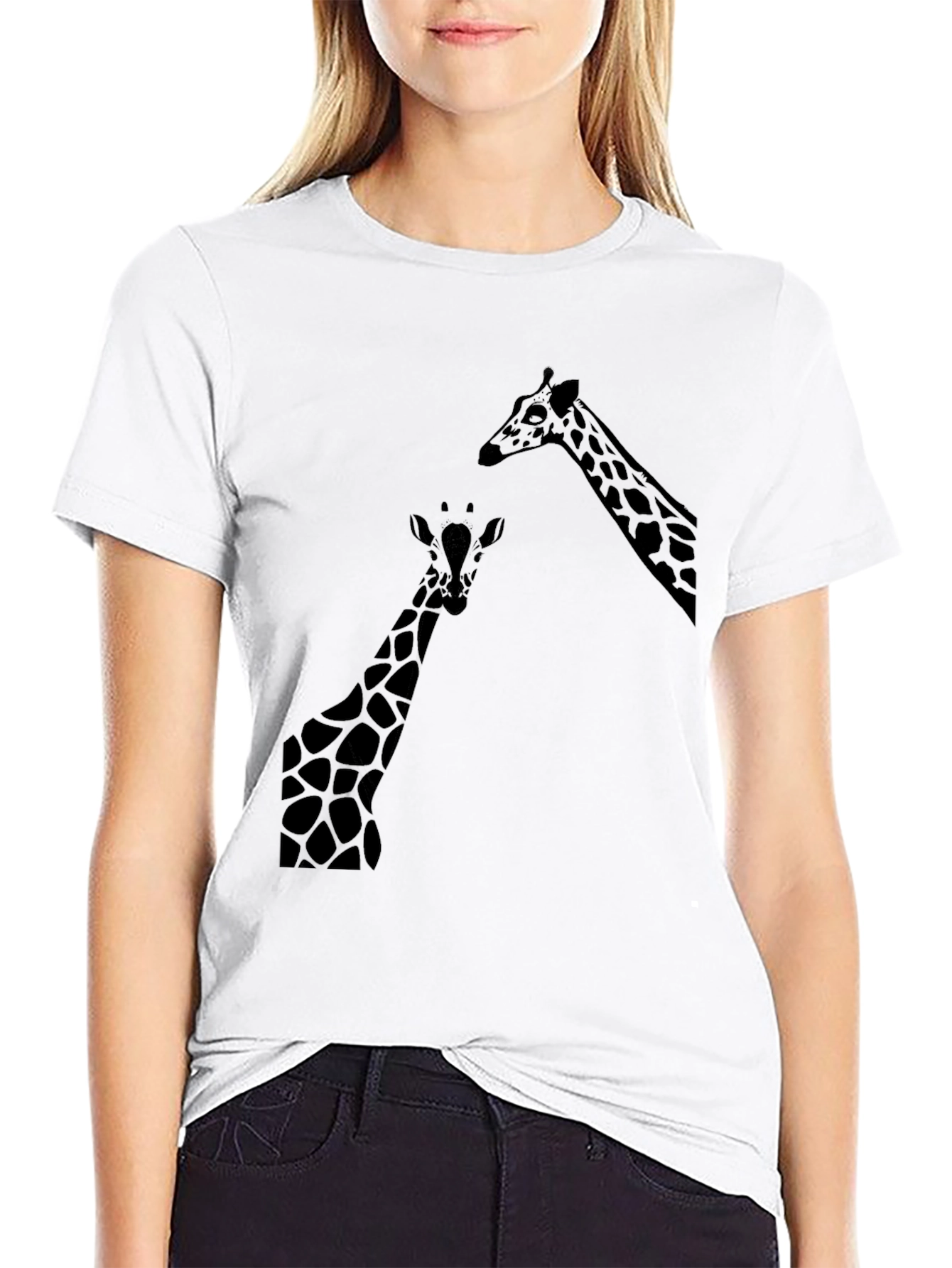 Black Giraffe Silhouette Graphic Black T-Shirt view 9