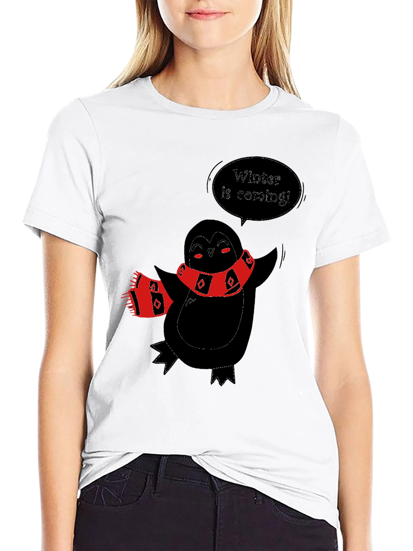 Black Winter Penguin Graphic Tee - Black view 9