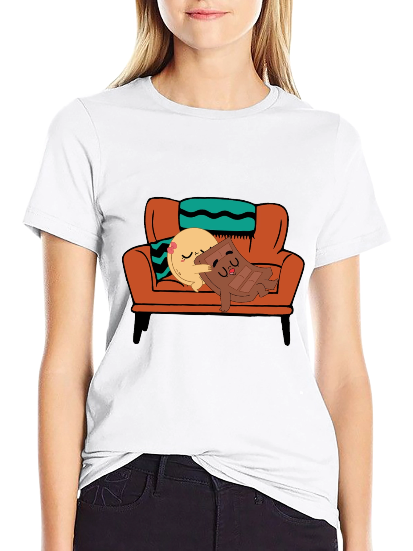 Black Cute Cartoon Foodie Relaxation T-Shirt view 9