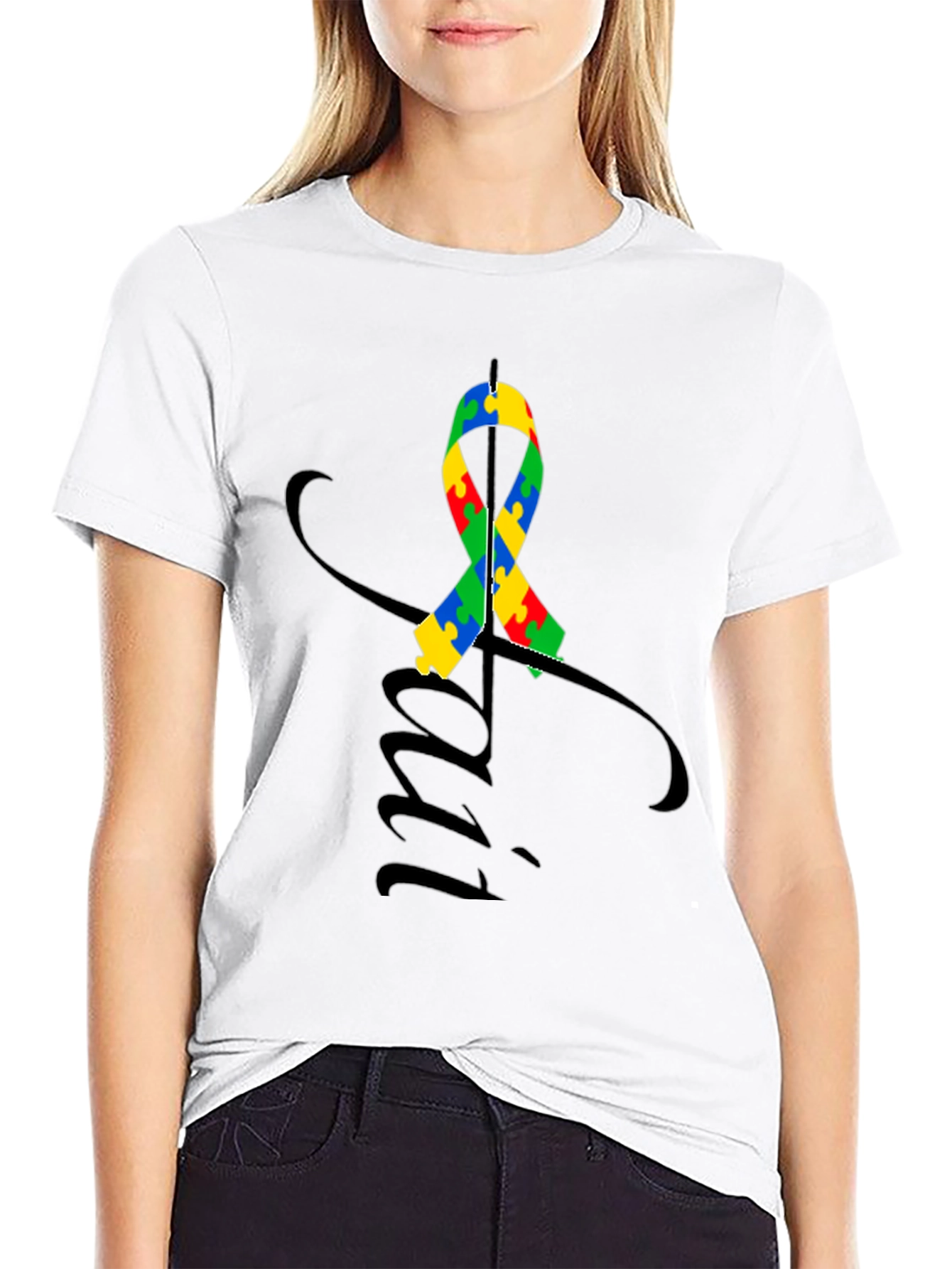 Black Autism Awareness Ribbon T-Shirt view 9