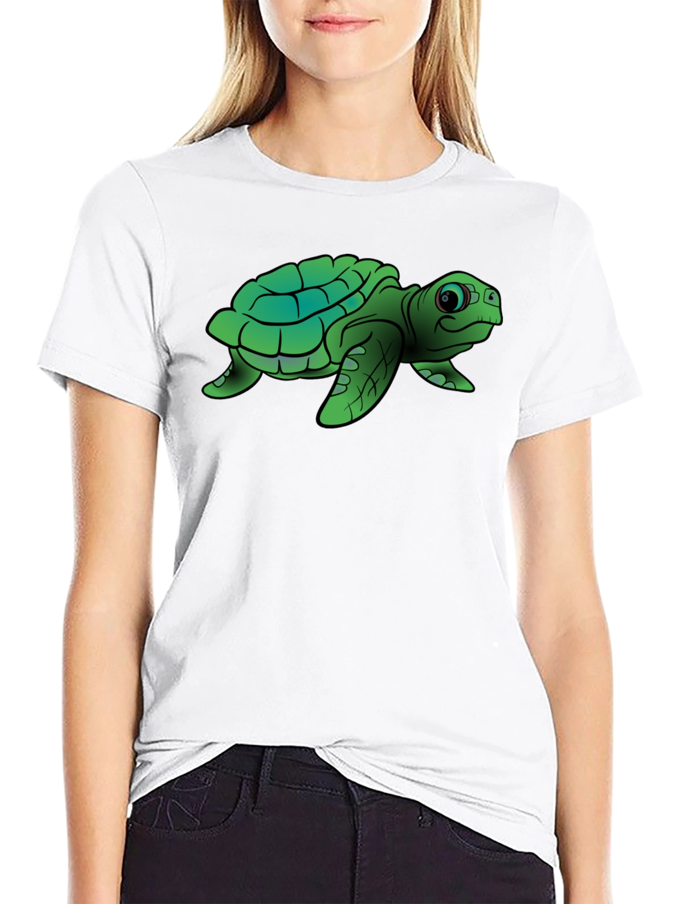 Black Cute Turtle Graphic Tee - Black Cotton T-Shirt view 9