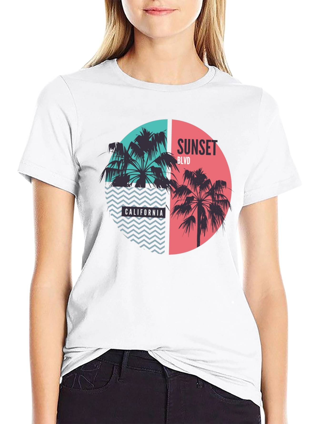 Black Sunset Blvd California Palm Tree Graphic Tee view 9