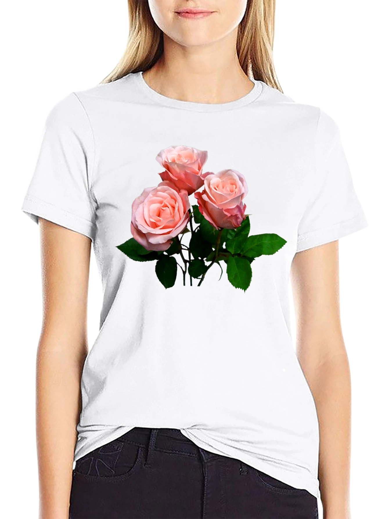 Black Floral Roses Black T-Shirt view 9
