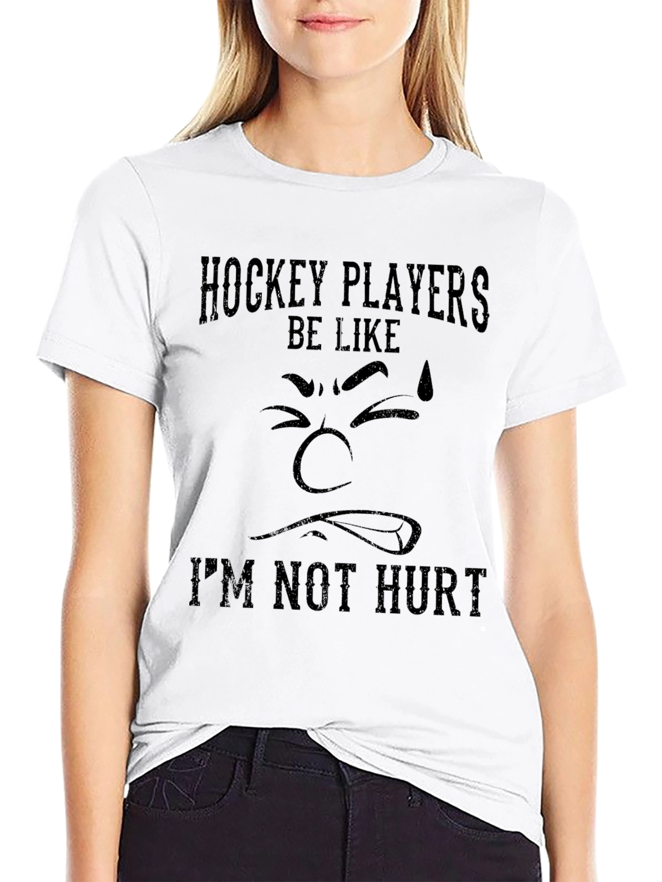 Black Hockey Player Graphic Tee - I'm Not Hurt Funny T-Shirt view 9