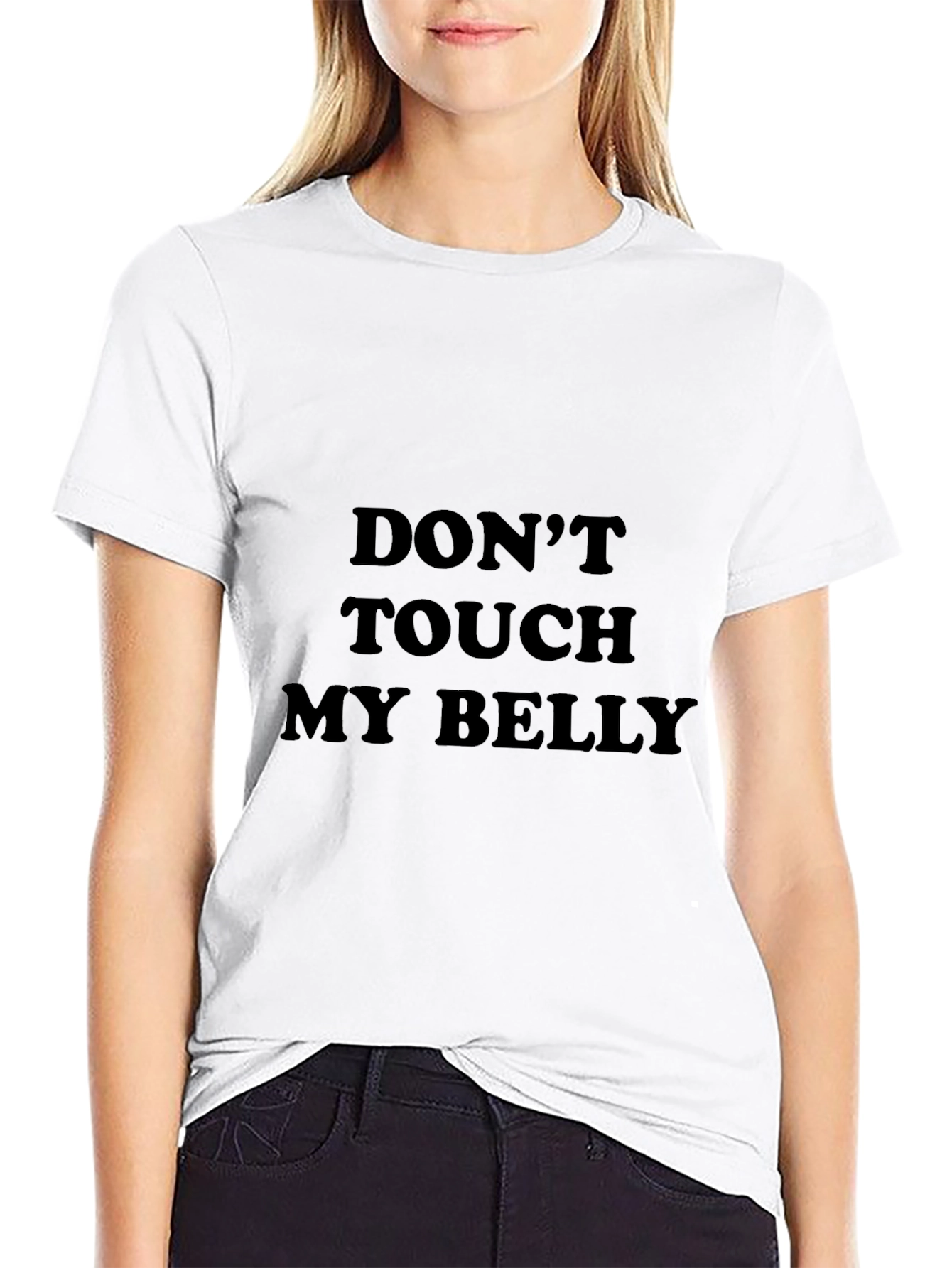 Black Don't Touch My Belly Graphic Tee - Black Cotton T-Shirt view 9