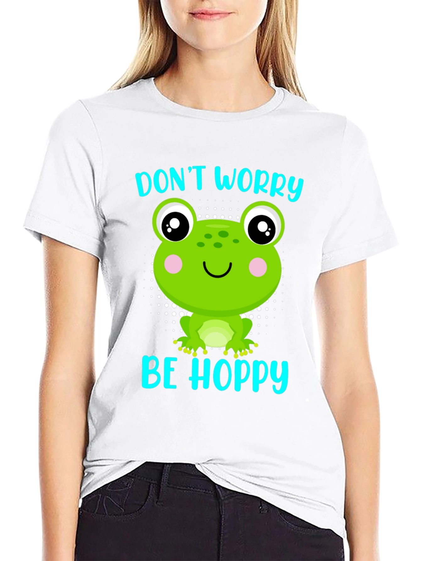 Black Don't Worry Be Hoppy Frog Graphic T-Shirt view 9