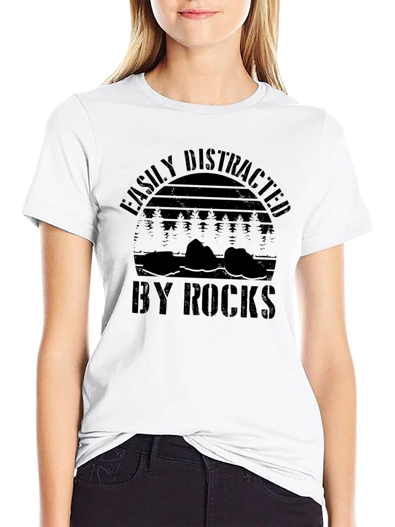 Black Easily Distracted by Rocks Graphic T-Shirt view 9
