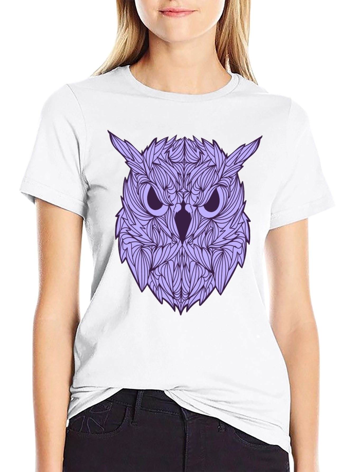 Black Owl Graphic Print Black T-Shirt view 9