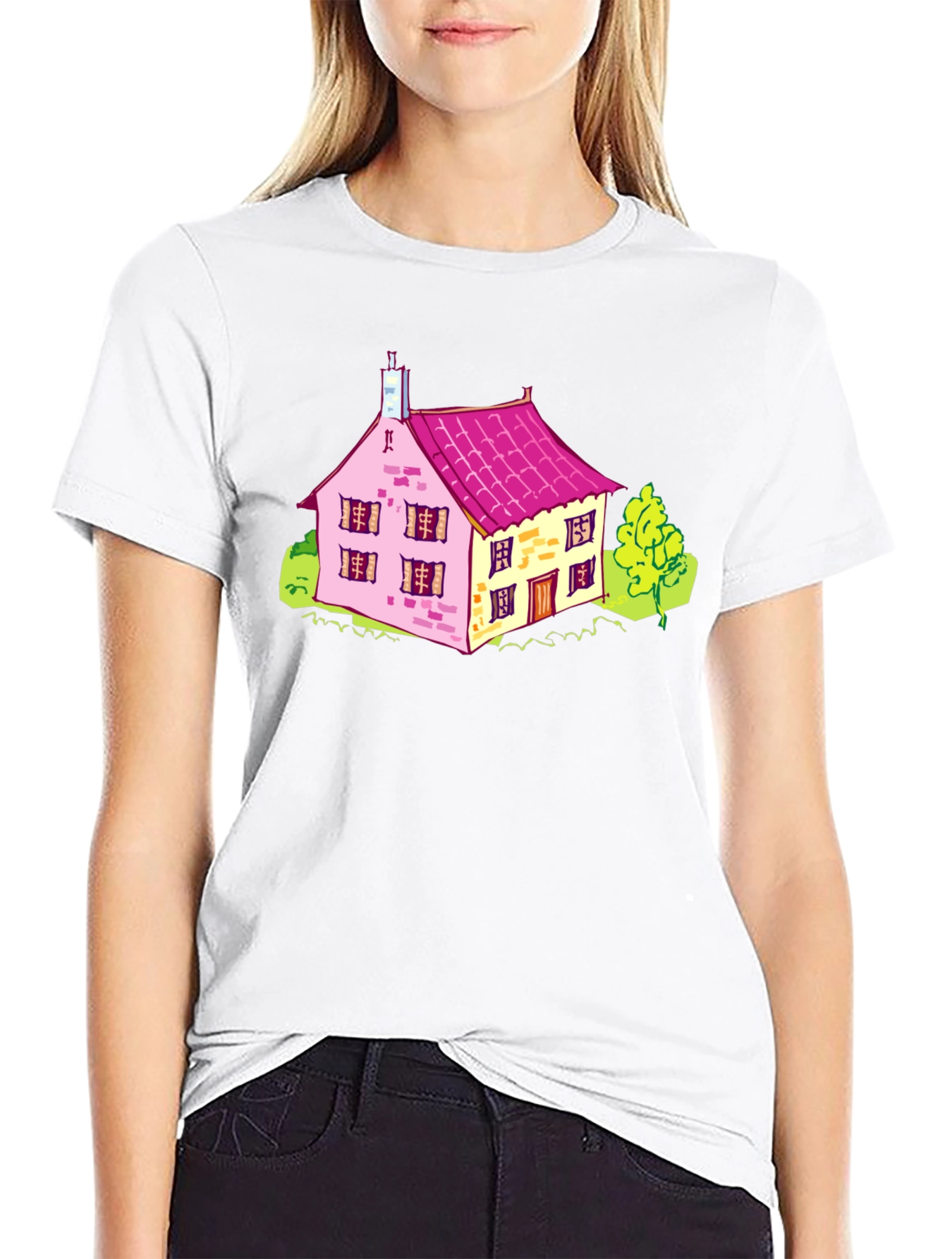 Black Cartoon House Graphic Tee - Fun & Unique view 9