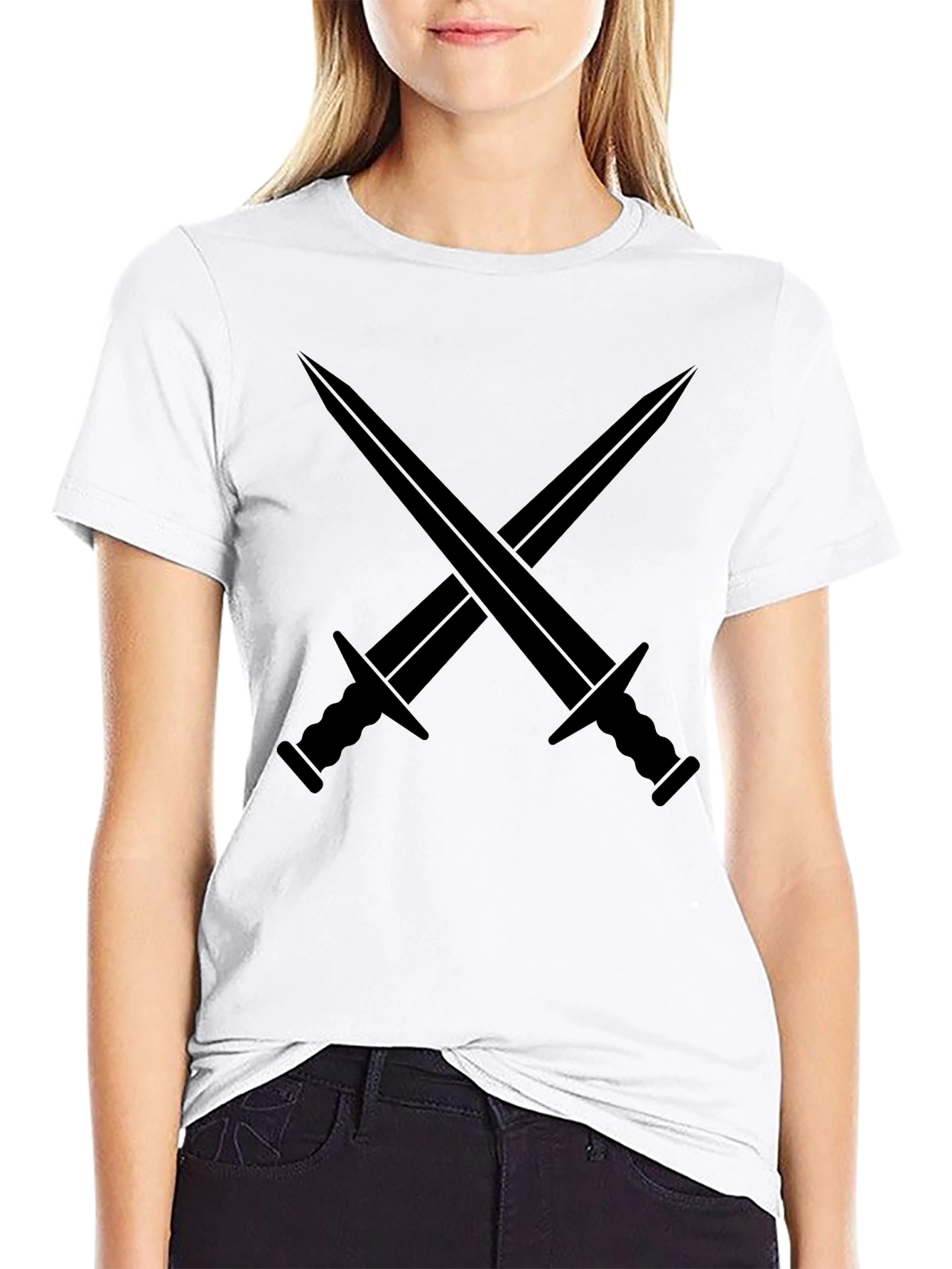 Black Crossed Swords Graphic Tee - Black Cotton Shirt view 9