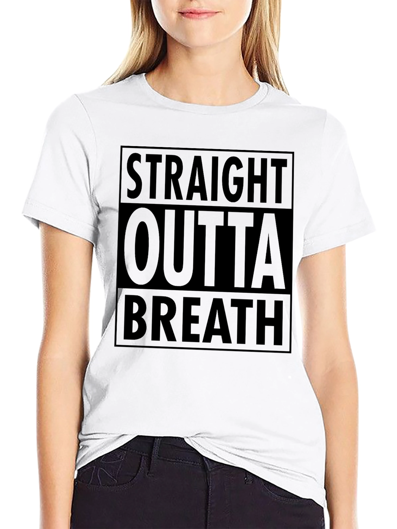 Black Straight Outta Breath Black Graphic T-Shirt view 9