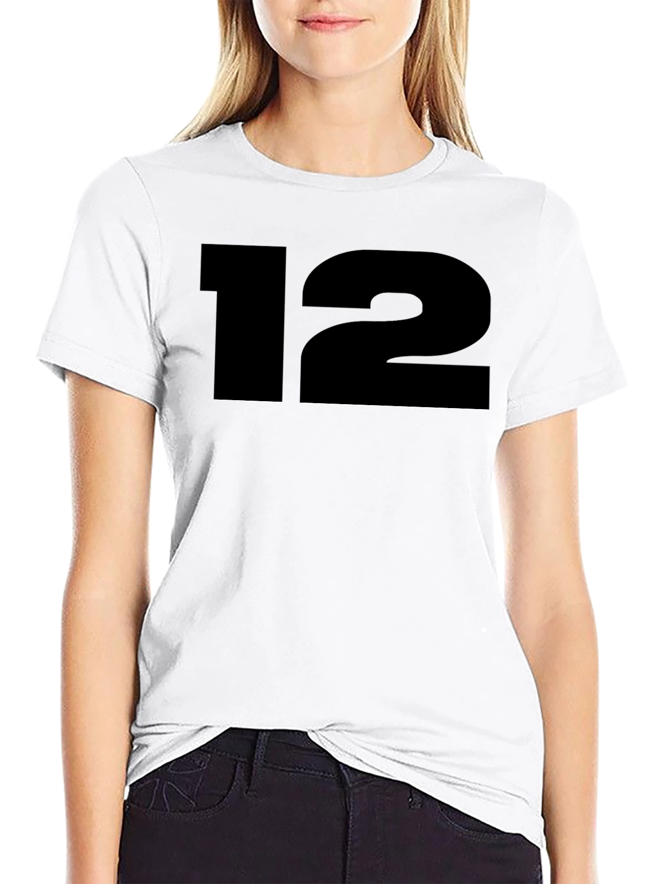 Black Black T-Shirt with Bold Number 12 Graphic view 9