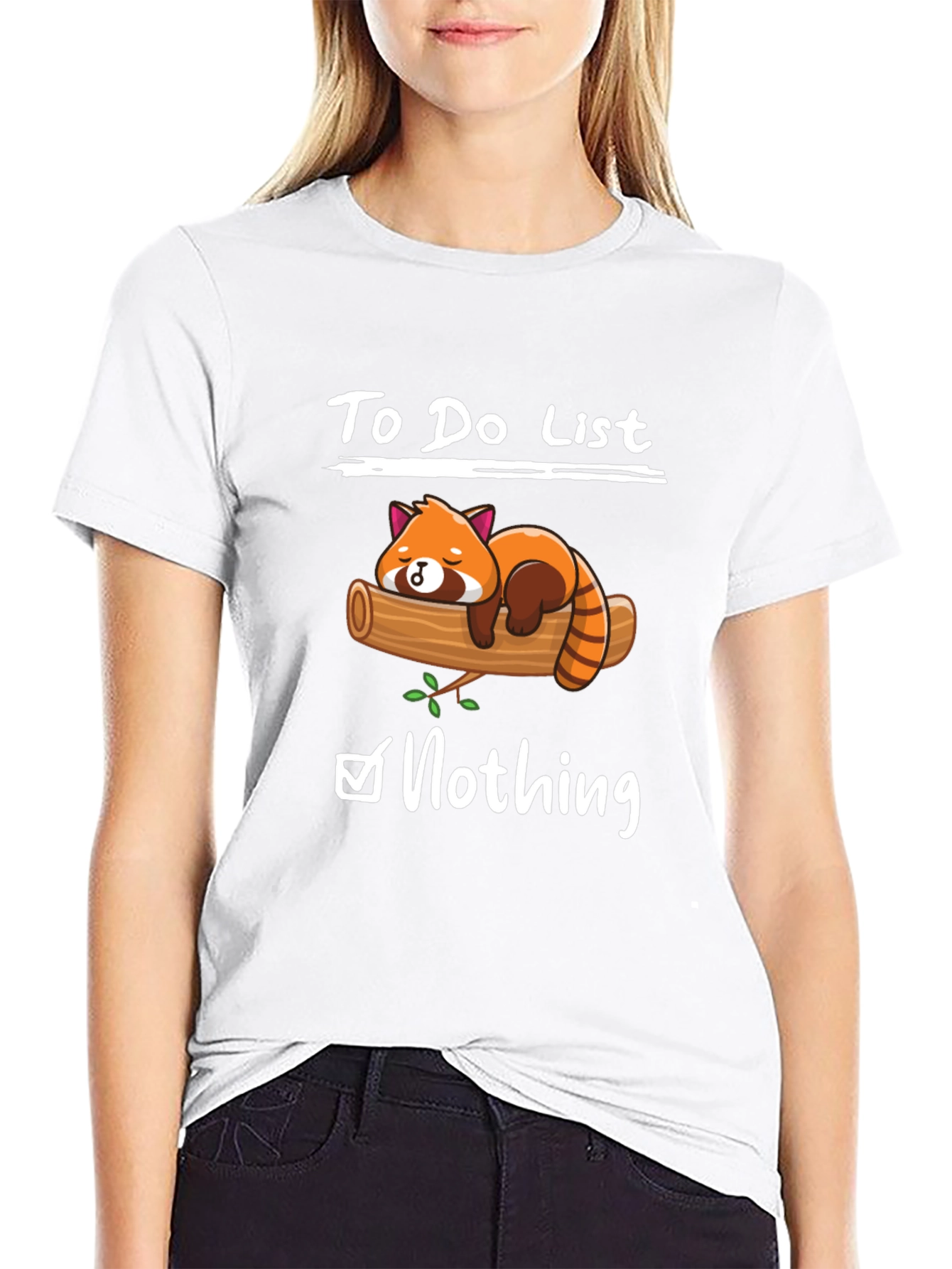 Black Lazy Red Panda To-Do List Graphic T-Shirt view 9