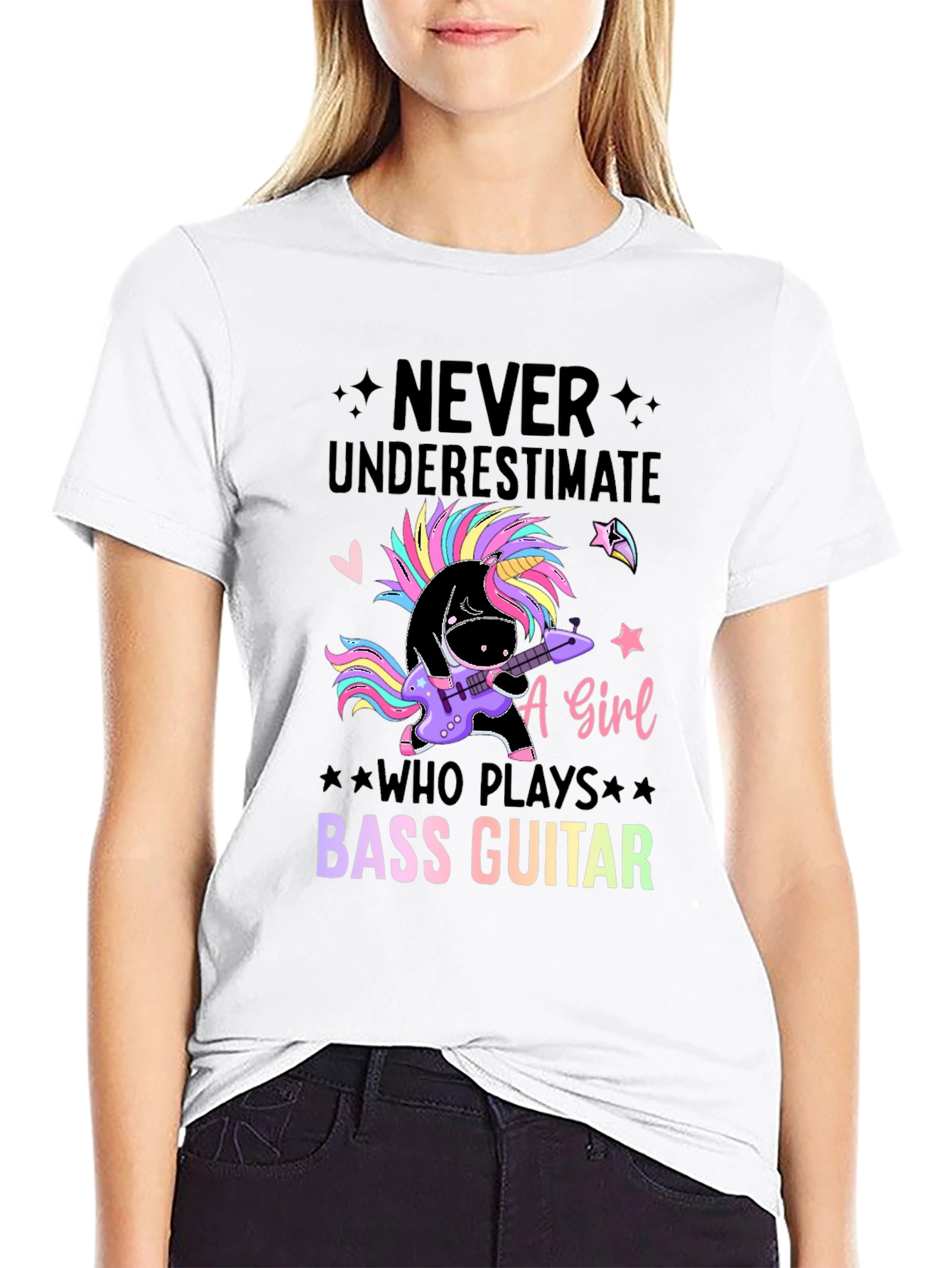 Black Unicorn Bass Guitar T-Shirt - Never Underestimate A Girl view 9
