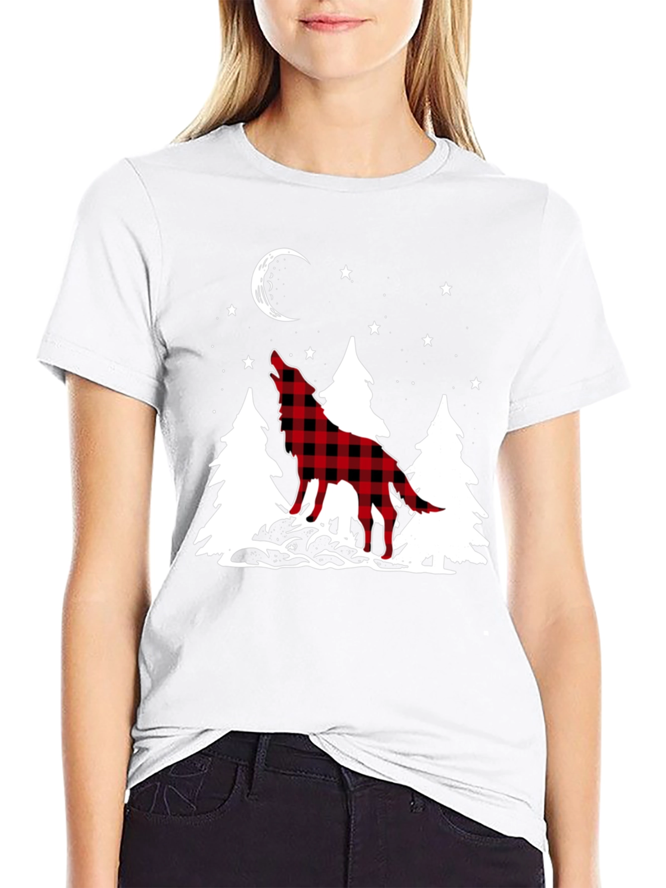 Black Buffalo Plaid Wolf Graphic Tee view 9