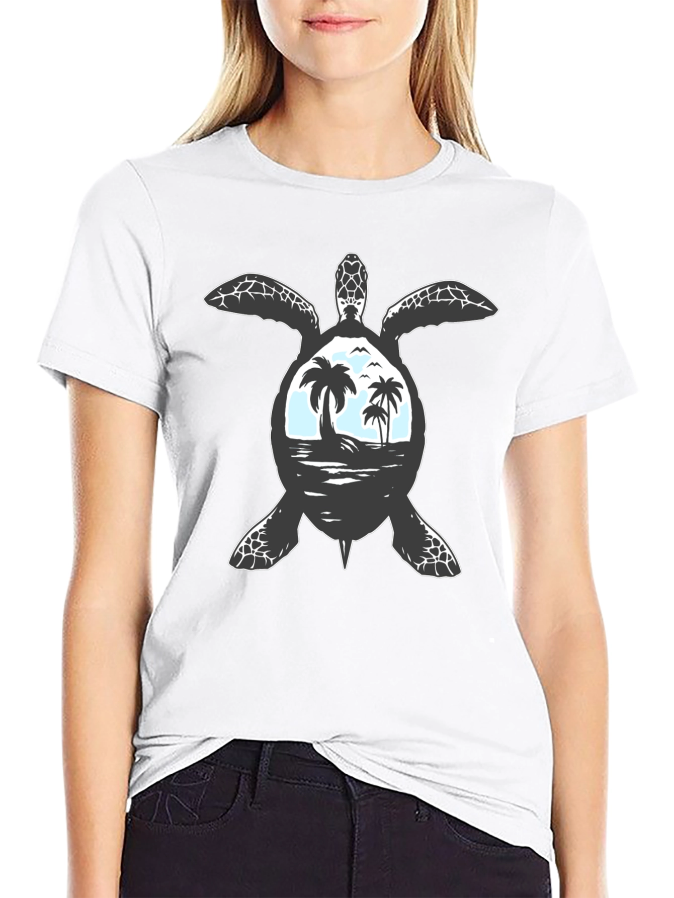 Black Sea Turtle Beach Scene T-Shirt view 9