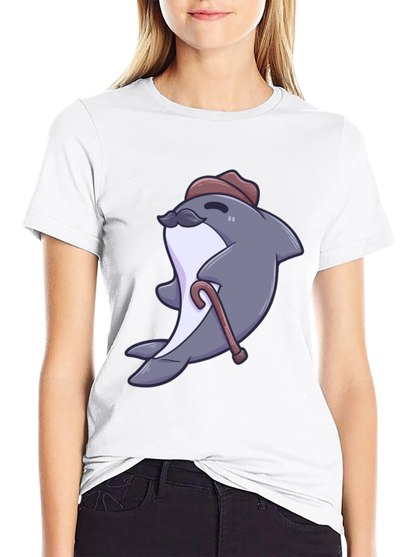 Black Dapper Dolphin T-Shirt - Cartoon Character Tee view 9