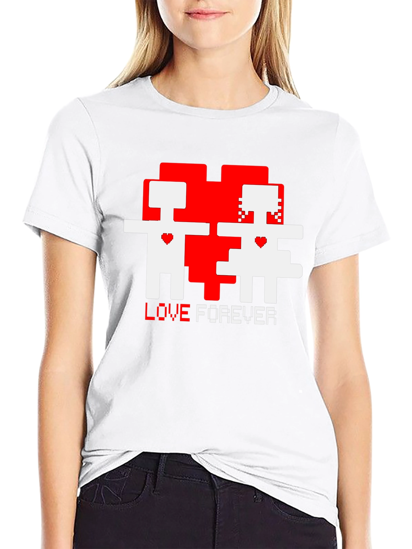 Black Pixel Love Forever Black T-Shirt view 9
