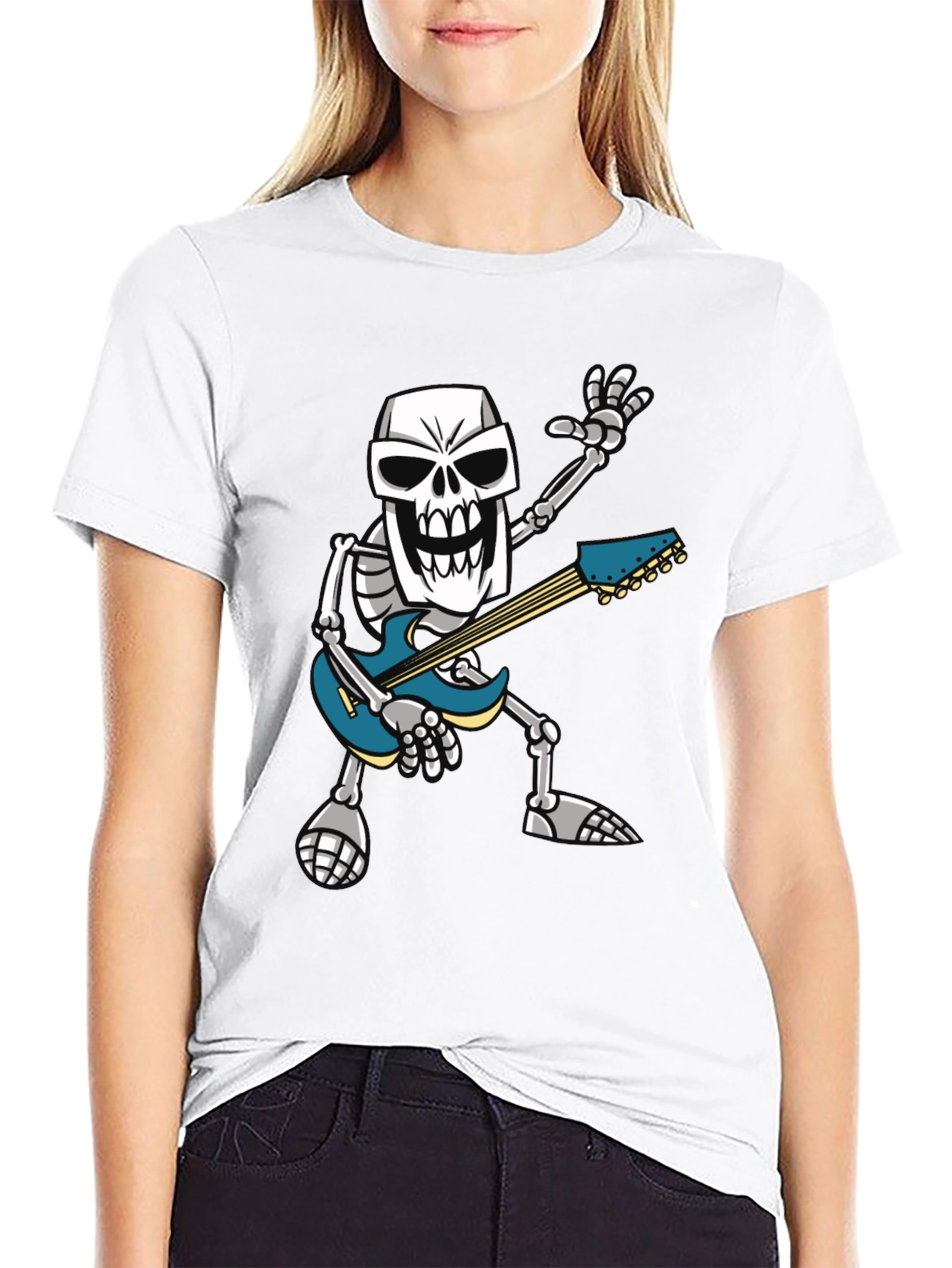 Black Skeleton Guitarist Graphic T-Shirt - Rock Out in Style! view 9