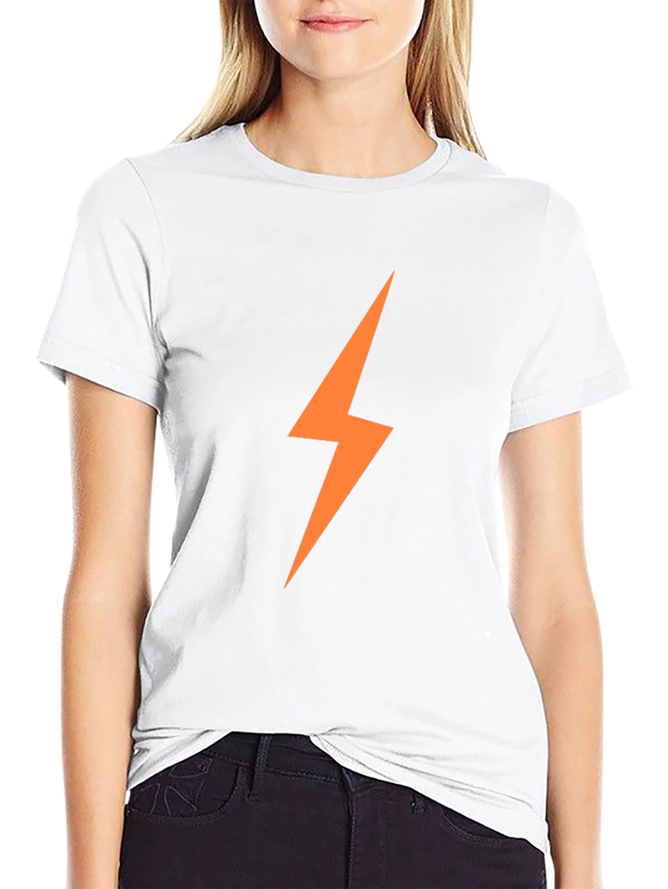 Black Men's Black T-Shirt with Orange Lightning Bolt view 9