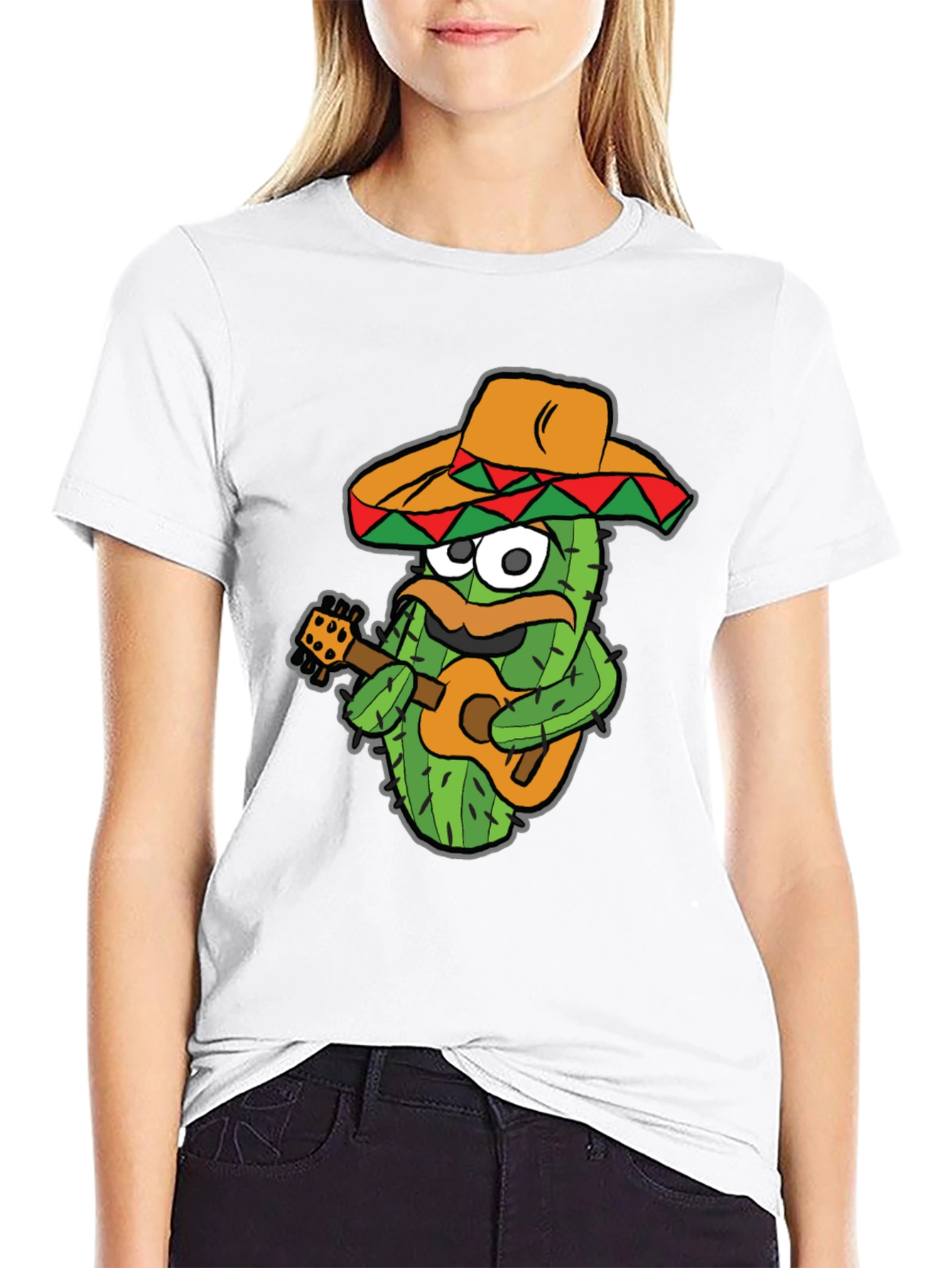 Black Cactus Guitarist Graphic Tee - Black Cotton T-Shirt view 9