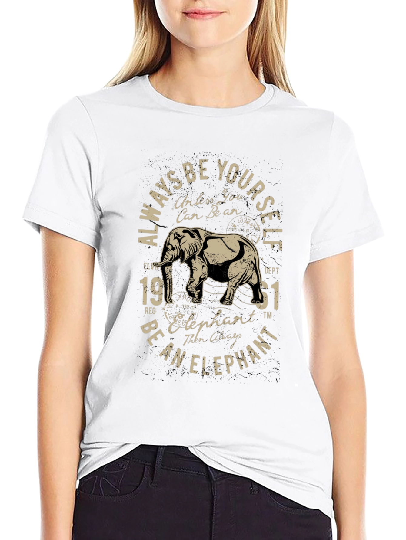Black Always Be Yourself Elephant Graphic Tee view 9
