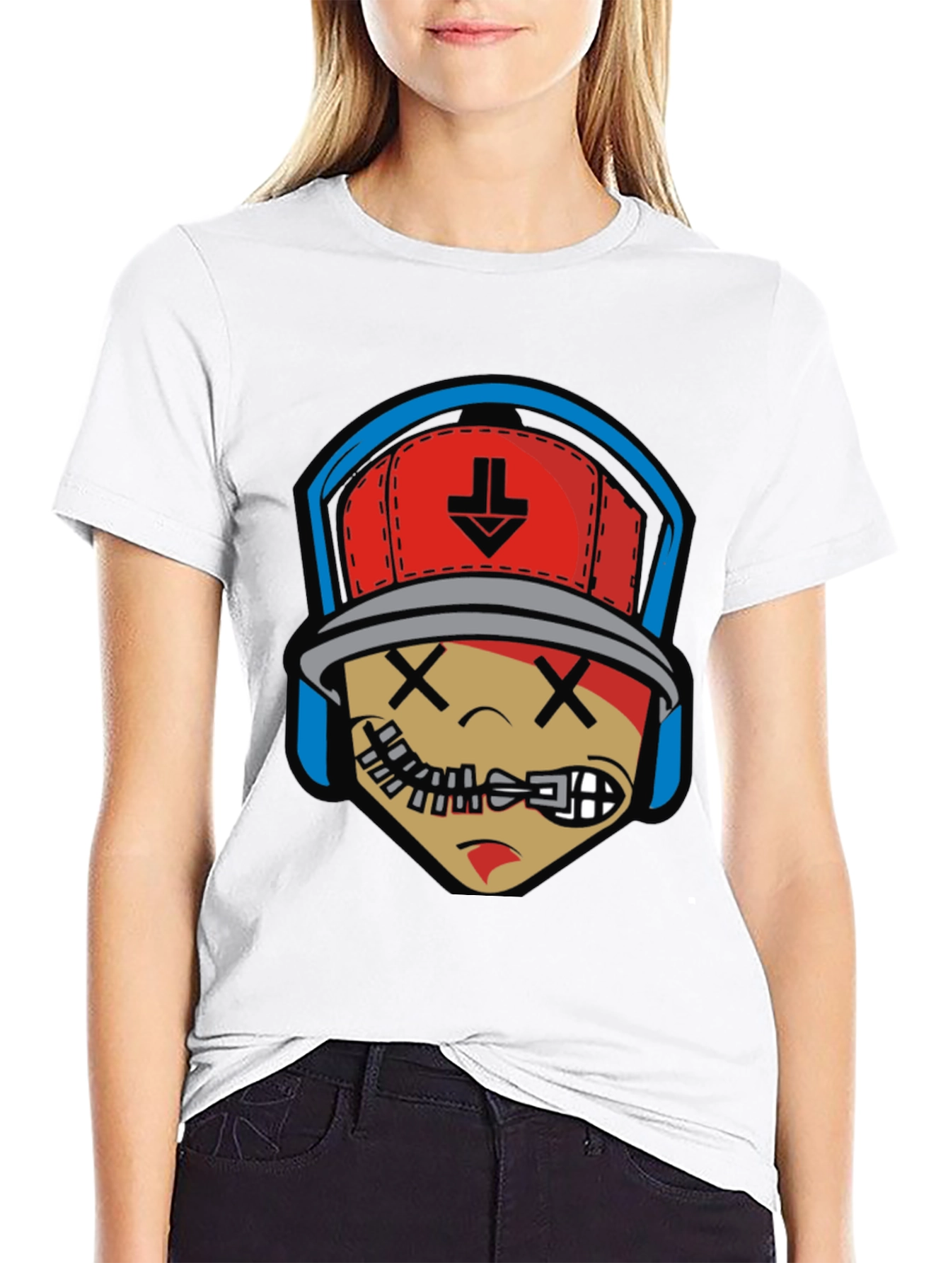 Black Cartoon Head Black Graphic Tee view 9