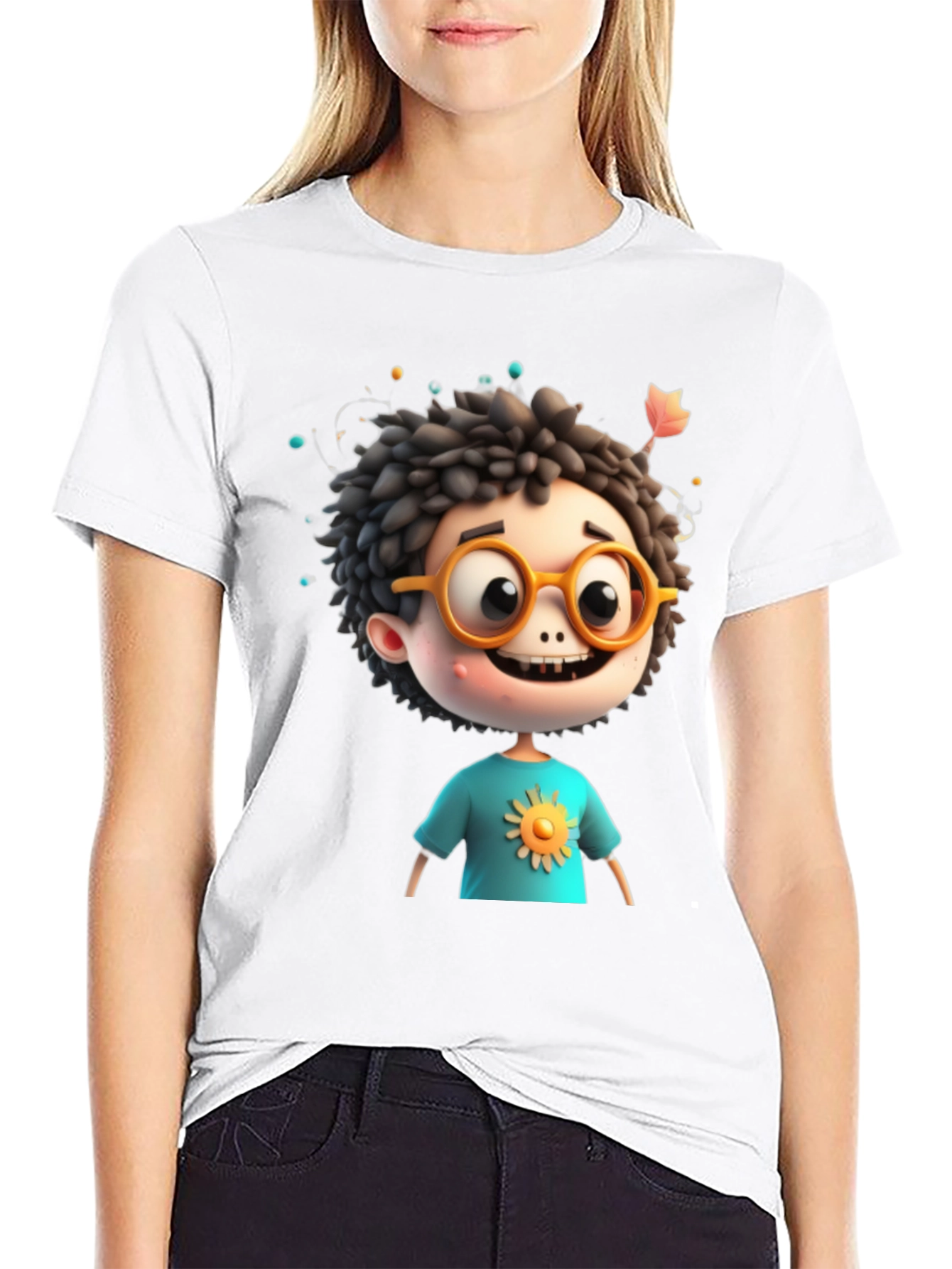 Black Cartoon Boy Graphic Tee - Whimsical Character Design view 9
