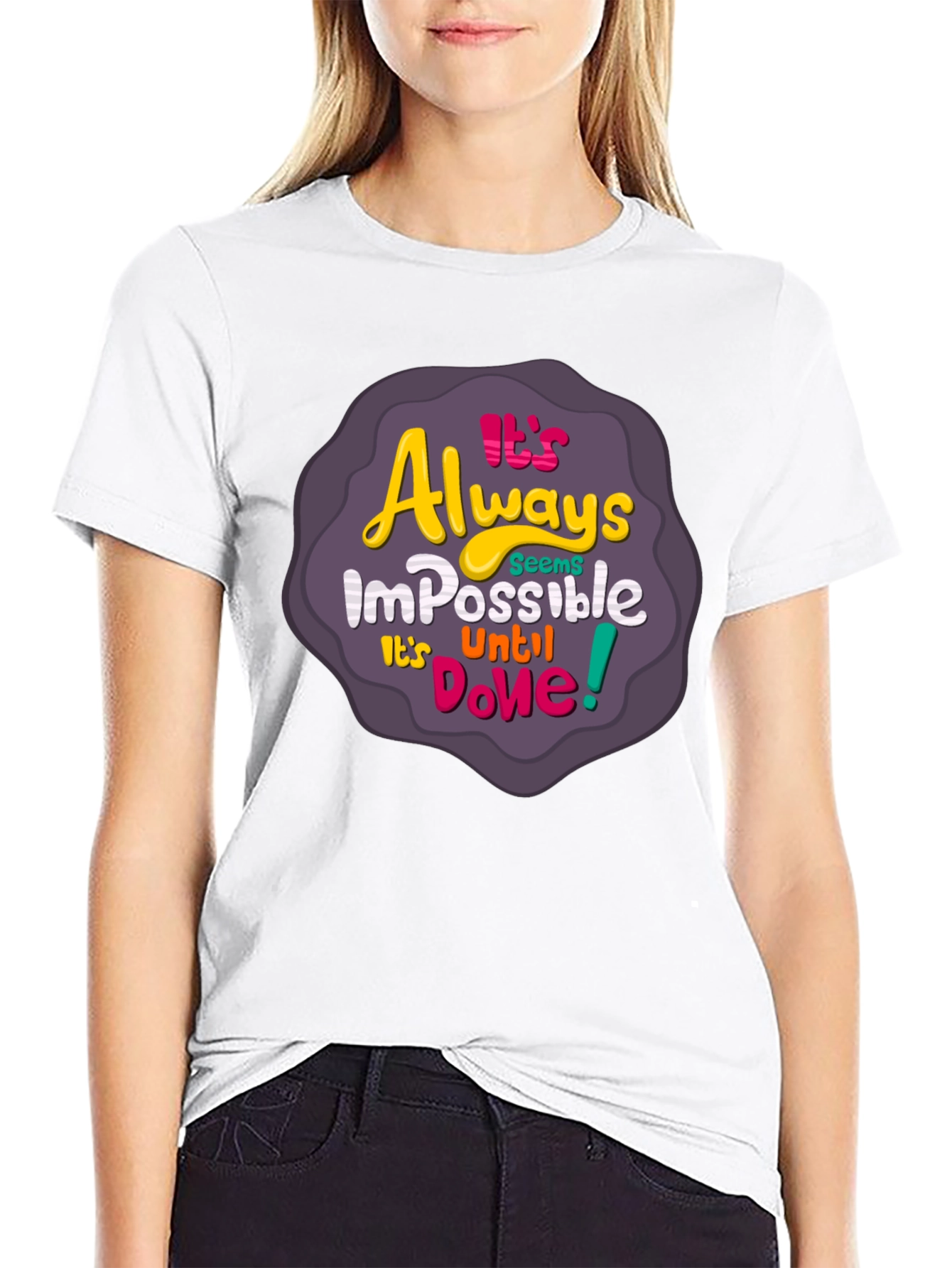 Black It's Always Impossible T-Shirt - Motivational Design view 9
