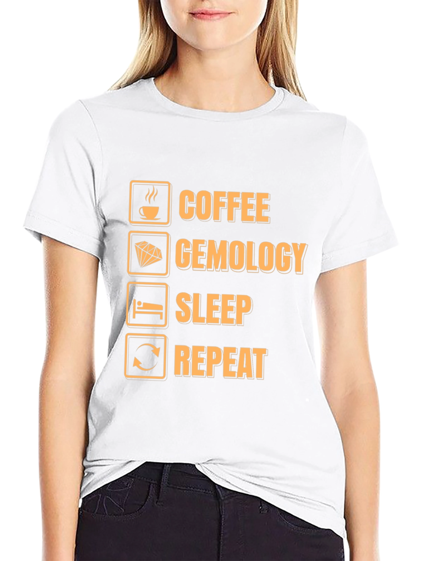 Black Coffee Gemology Sleep Repeat Funny Graphic T-Shirt view 9