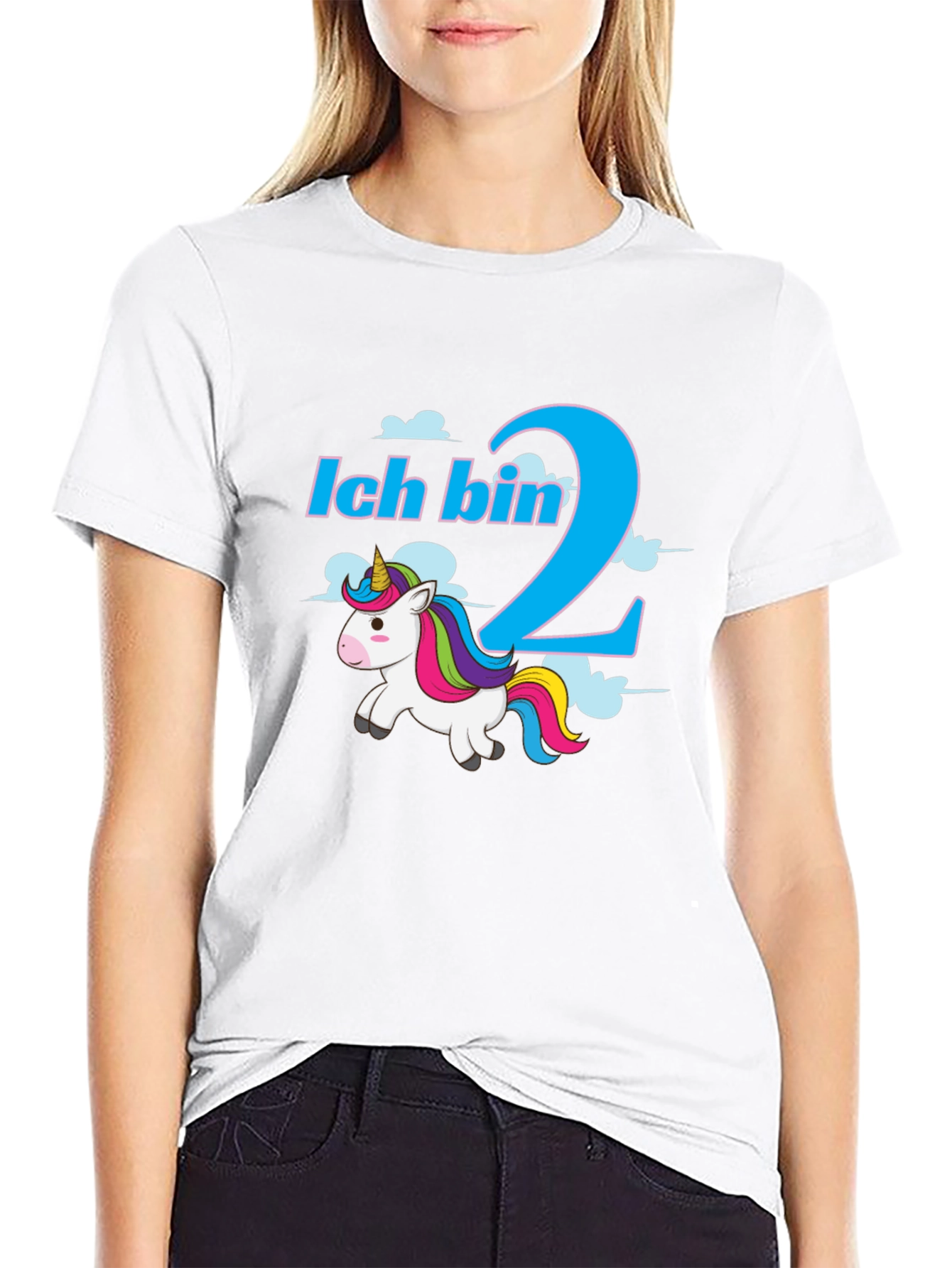Black Ich Bin 2 Unicorn T-Shirt - Birthday Gift view 9