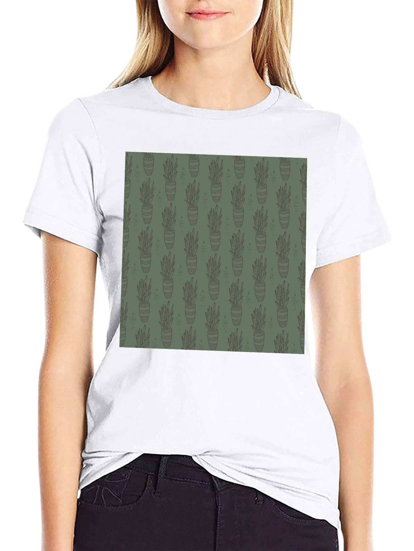 Black Unique Potted Plant Print T-Shirt view 9