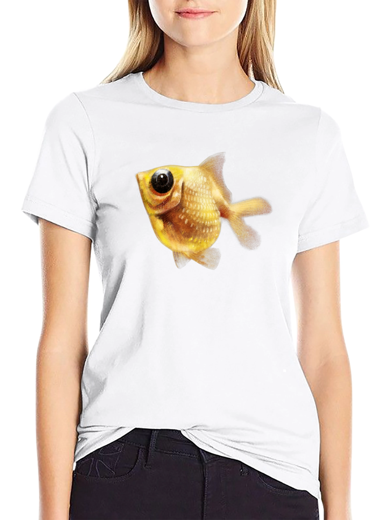 Black Men's Black T-Shirt with Goldfish Graphic view 9