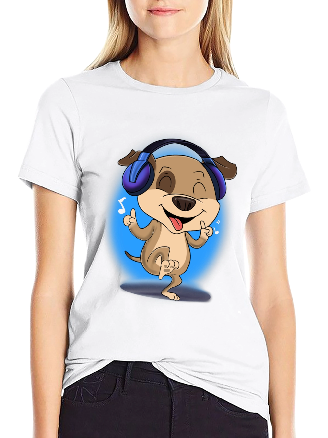 Black Cool Dog with Headphones Black T-Shirt view 9