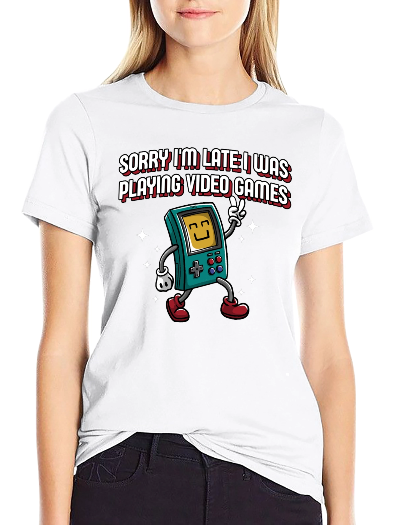 Black Sorry I'm Late Video Games Graphic Tee view 9