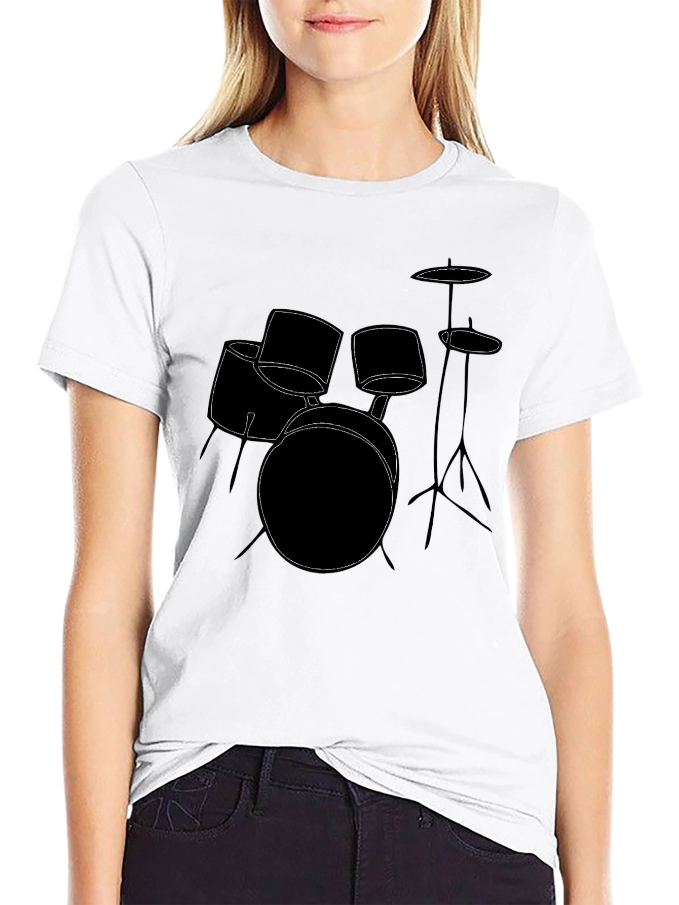 Black Drum Kit Graphic Tee - Black Cotton T-Shirt view 9