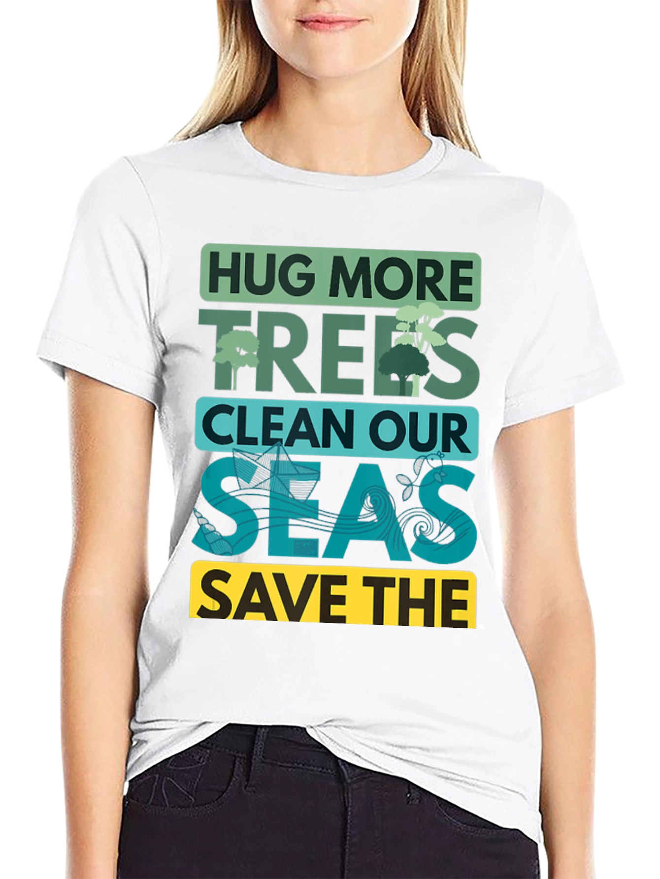 Black Eco-Friendly Graphic T-Shirt: Hug More Trees view 9