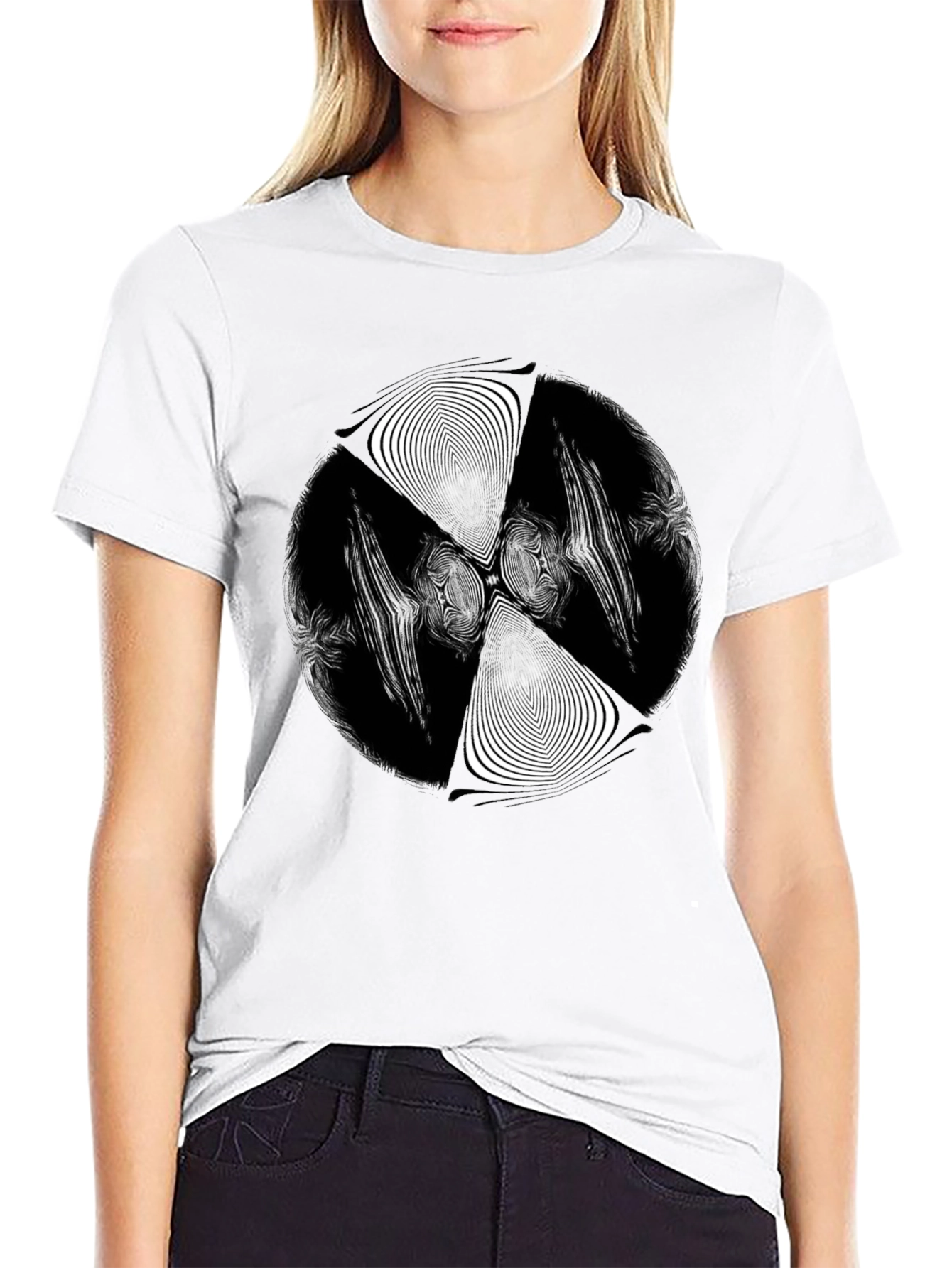 Black Abstract Vortex Graphic Black T-Shirt view 9