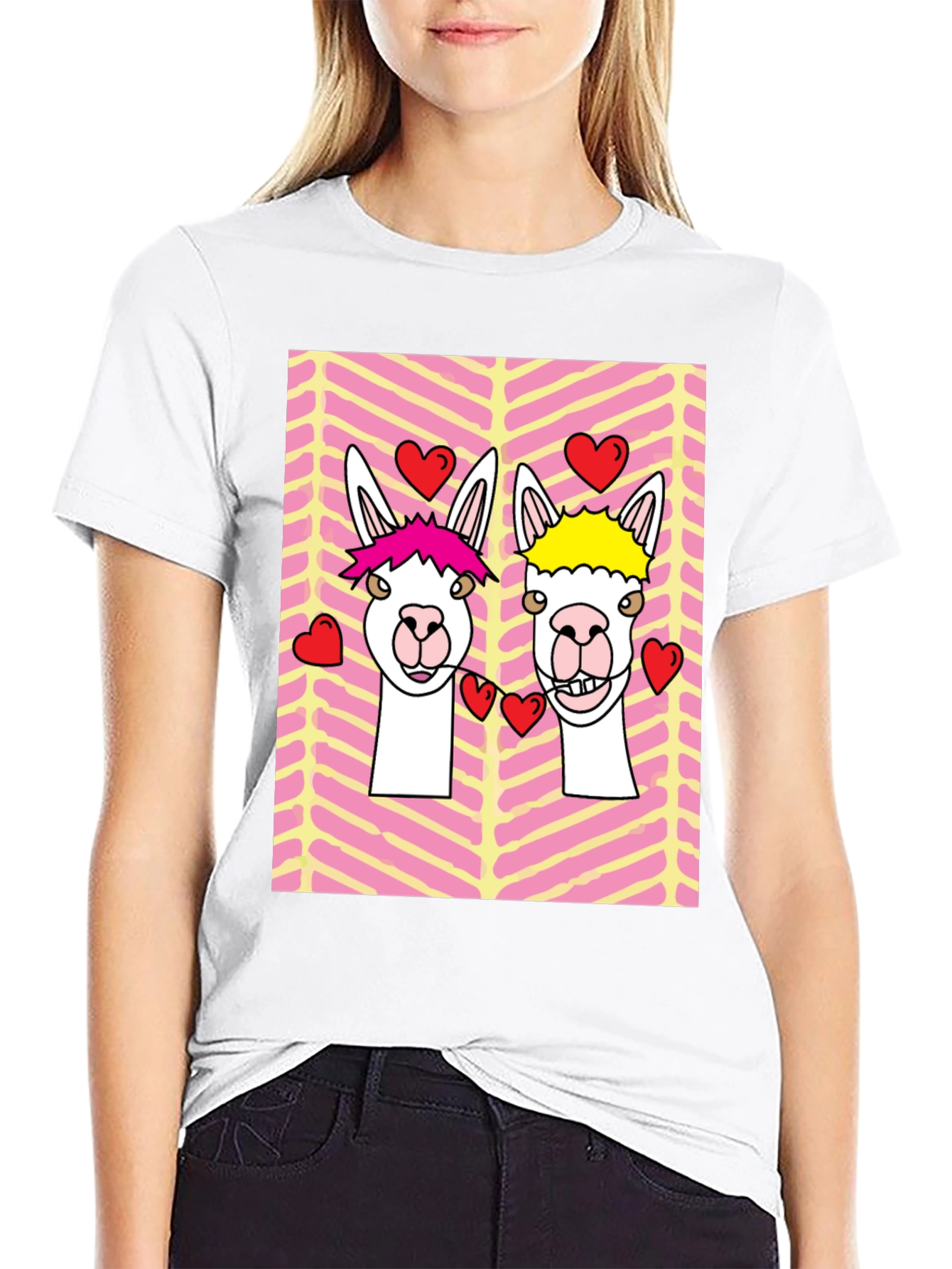 Black Llama Love Graphic Tee - Valentine's Day Black T-Shirt view 9