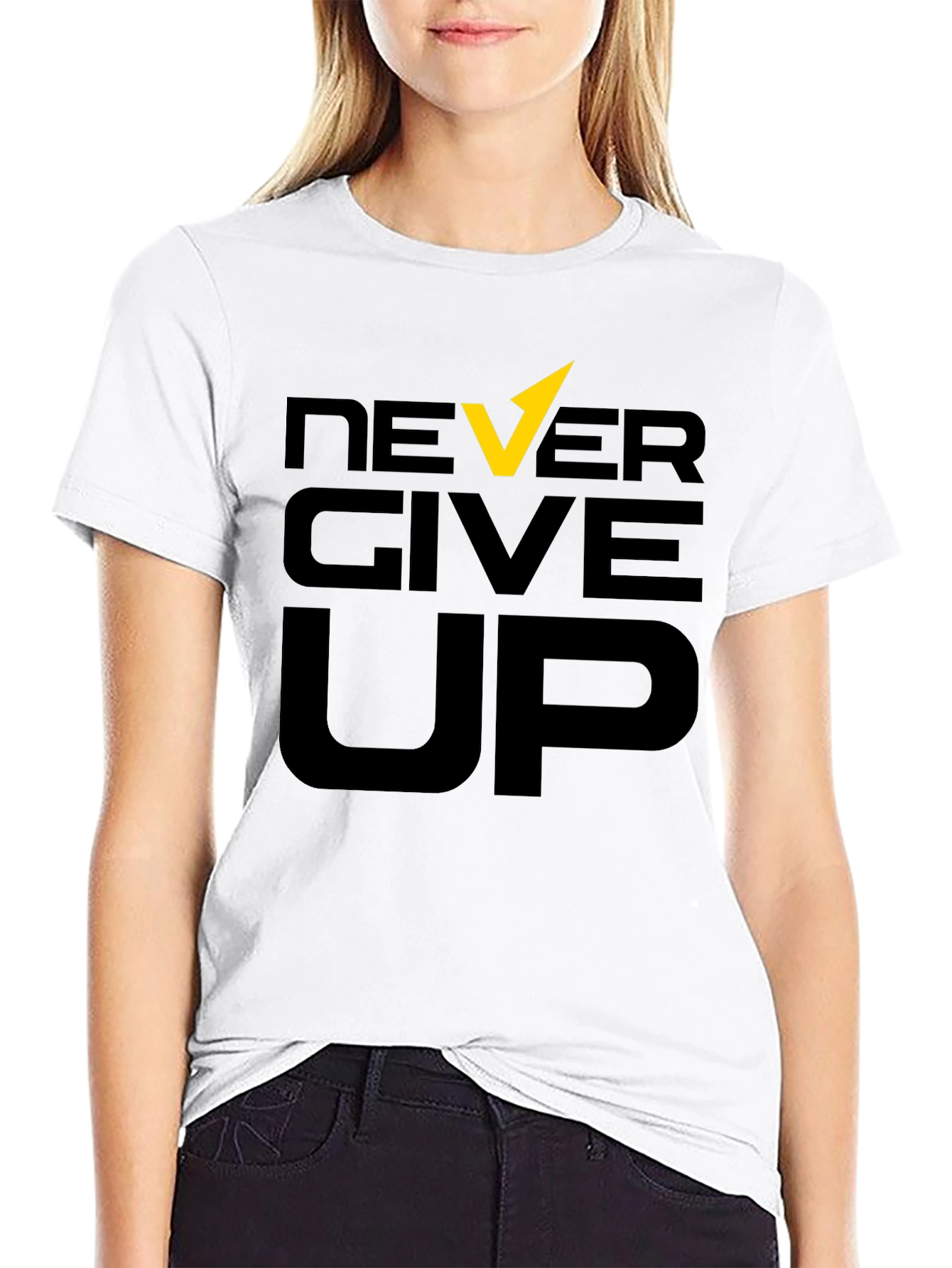 Black Never Give Up Graphic Tee - Motivational Design view 9