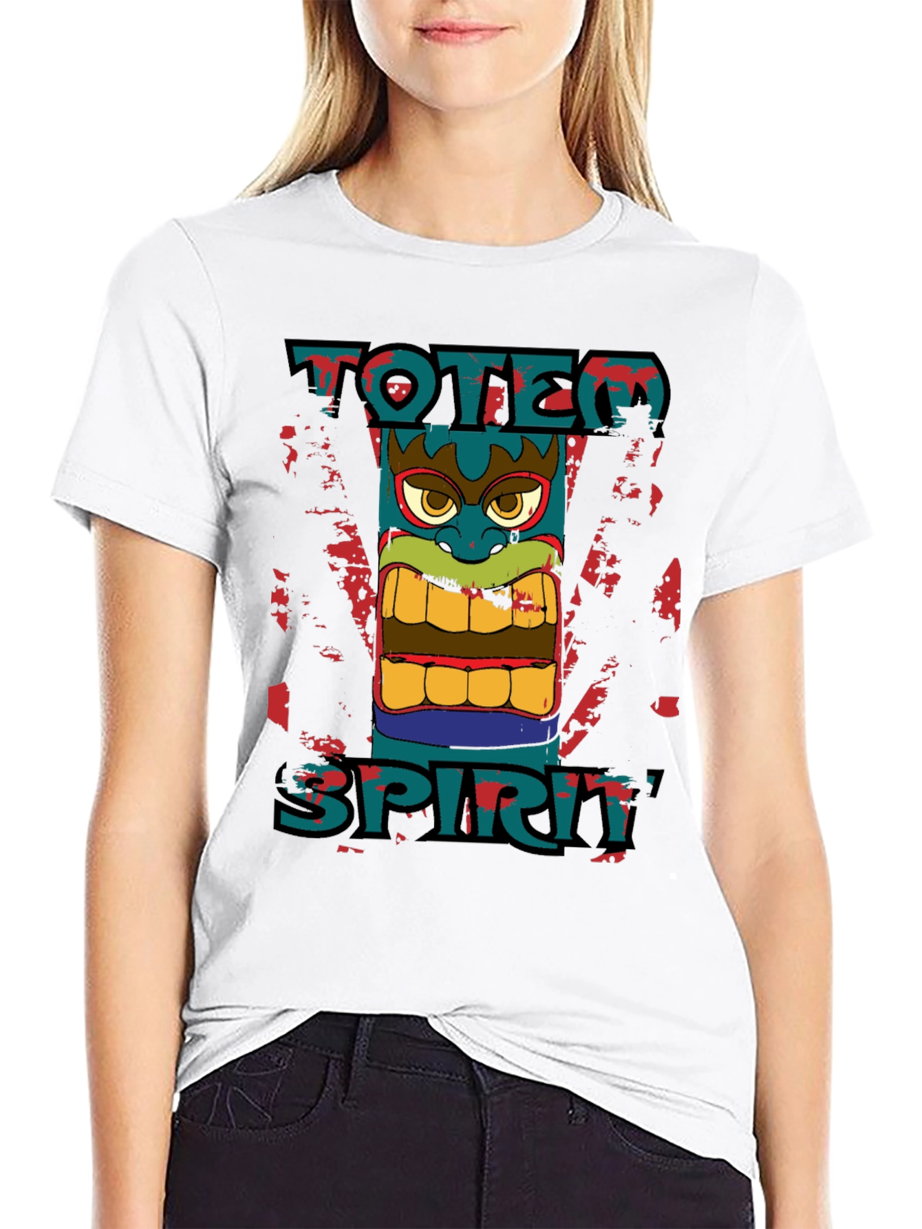 Black Totem Spirit Graphic Tee - Black Cotton T-Shirt view 9